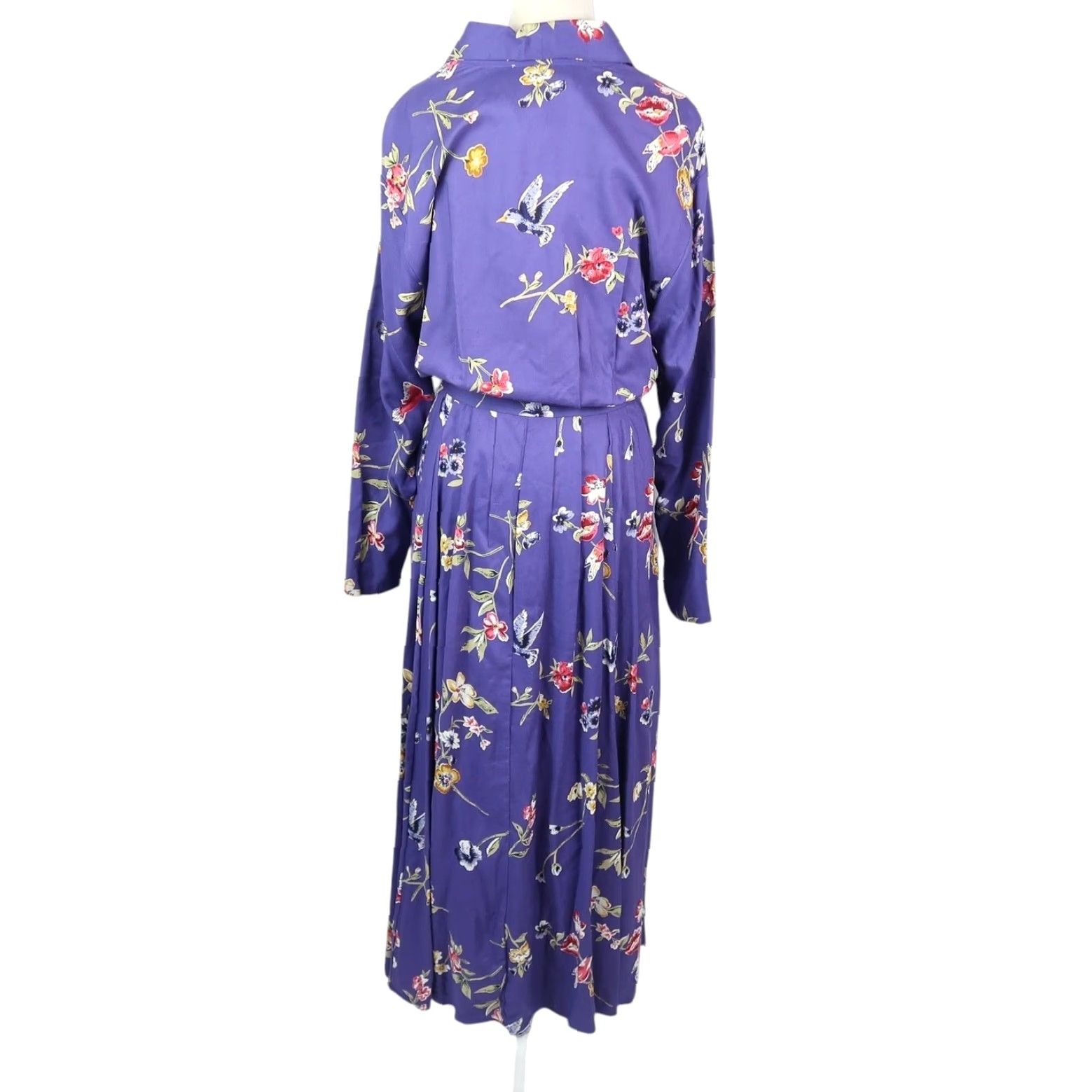 Vintage VINTAGE Together! Purple Floral Bird Print Maxi Shirt Dress 8 Ladies 90s 80s Long Sleeve Button Front Belt Workwear Casual Floral Size M / US 6-8 / IT 42-44 - 4 Thumbnail