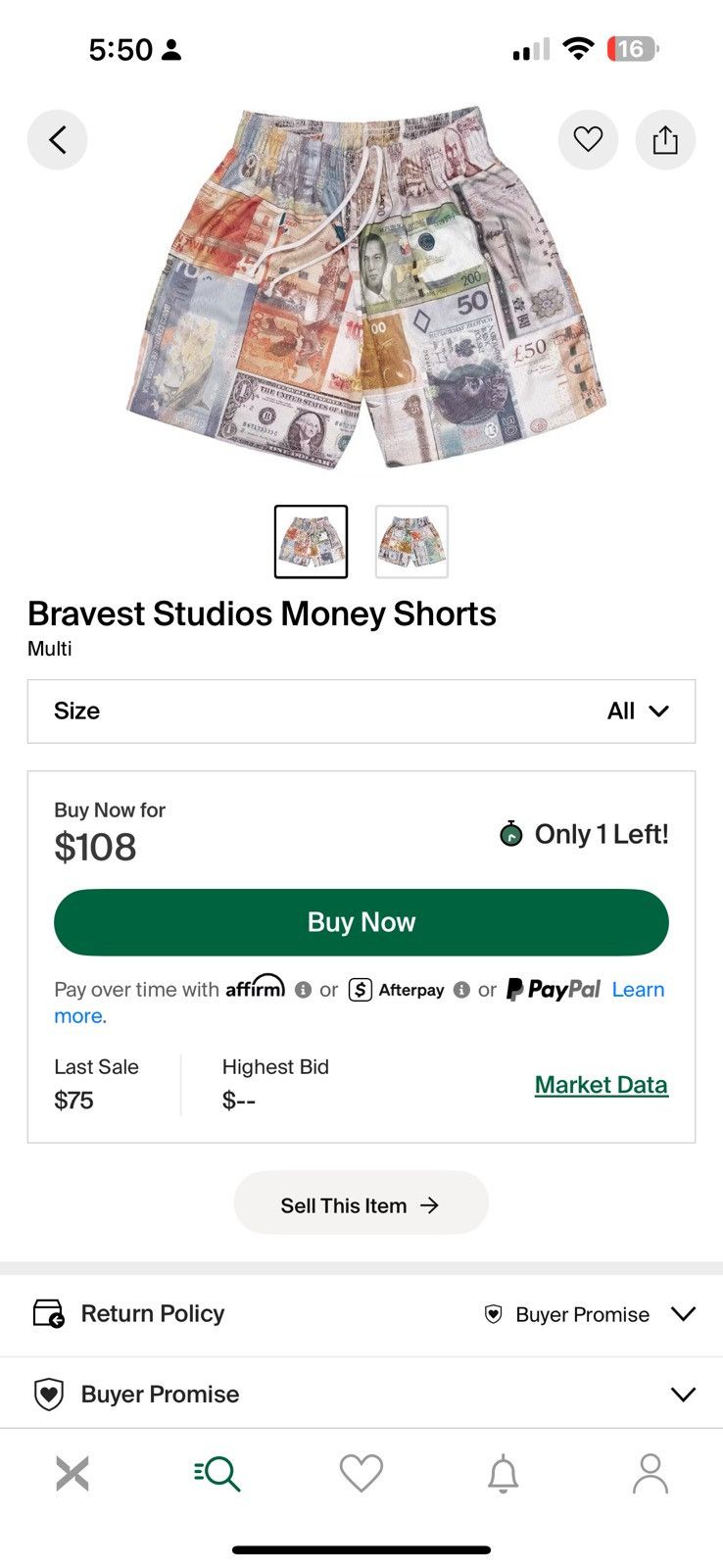 Bravest Studios BRAVEST STUDIOS MONEY SHORTS Size US 36 / EU 52 - 2 Thumbnail