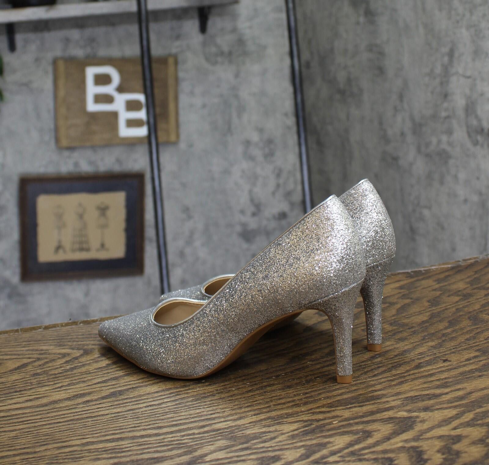 Other On 34th Jeules Slip-on Pumps Heels Silver Glitter Gray 7m Size US 7 / IT 37 - 2 Thumbnail