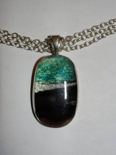 Sterling Triple Strand Necklace with Blown Glass Pendant