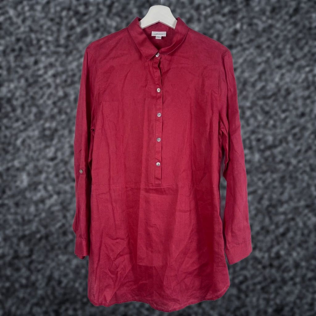 J. Jill J. Jill Love Linen Womens Button-Front Long Sleeve Tunic Top Medium Red Casual Size M / US 6-8 / IT 42-44 - 1 Thumbnail