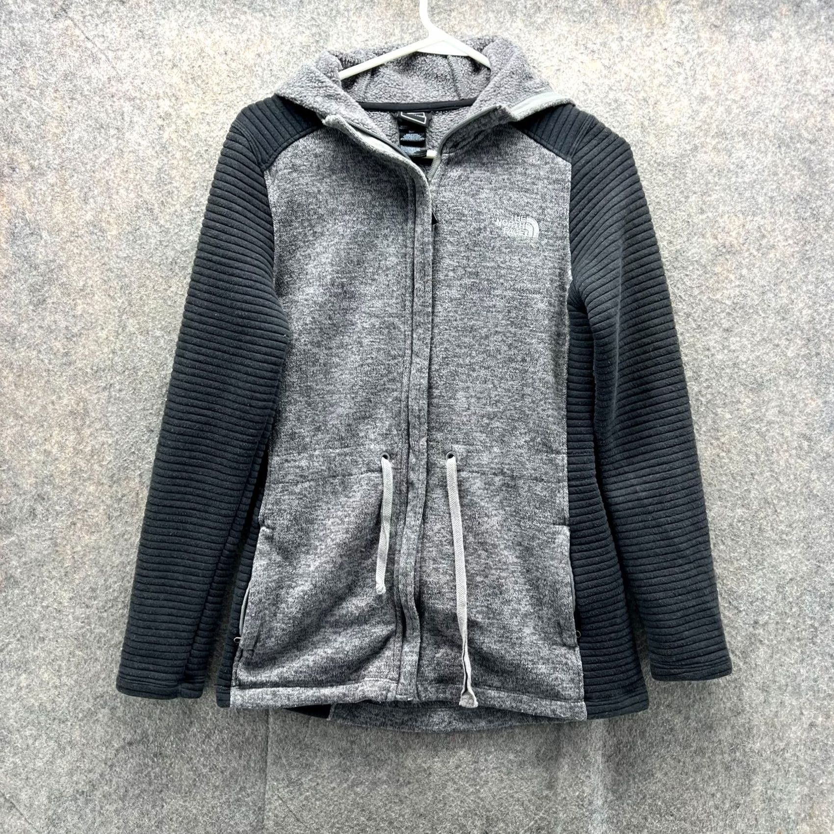 The North Face VINTAGE The North Face Hoodie Women Small Gray Fleece Full Zip Jacket Drawstring Ribbed Pattern: Solid, Logo, Size S / US 4 / IT 40 - 2 Thumbnail