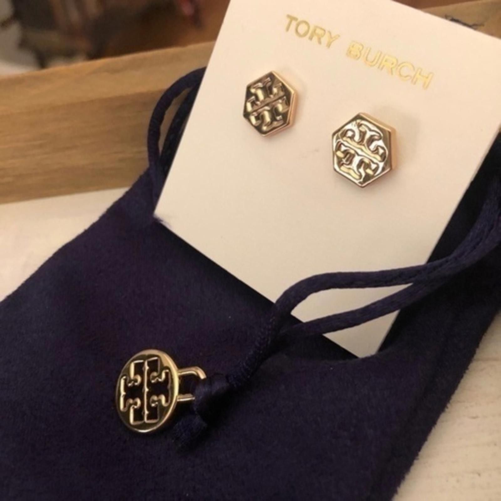 Tory Burch Gold Logo Stud Earrings NWT