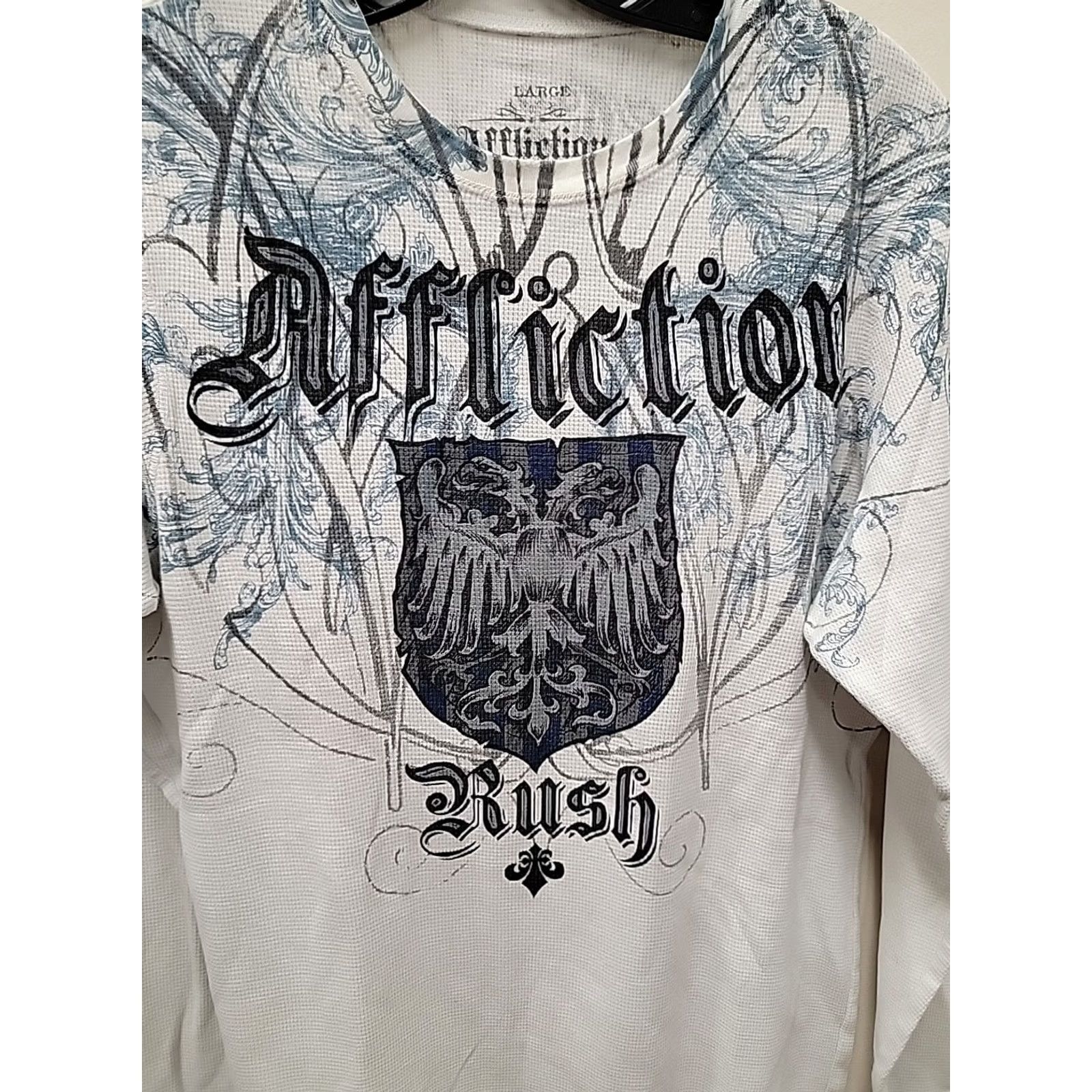 Affliction VINTAGE Affliction Shirt Mens L Thermal Knit Graphic Print Crew Neck White 20.5 Chest 30.5 Length Grunge Gothic Size US L / EU 52-54 / 3 - 3 Thumbnail