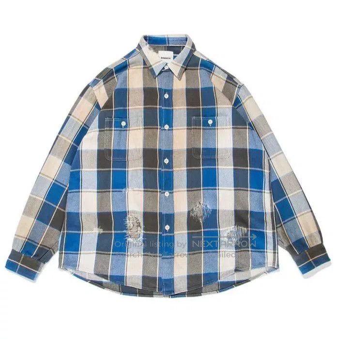DIGAWEL blue plaid distressed flannel shirt. Size US L / EU 52-54 / 3 - 3 Thumbnail
