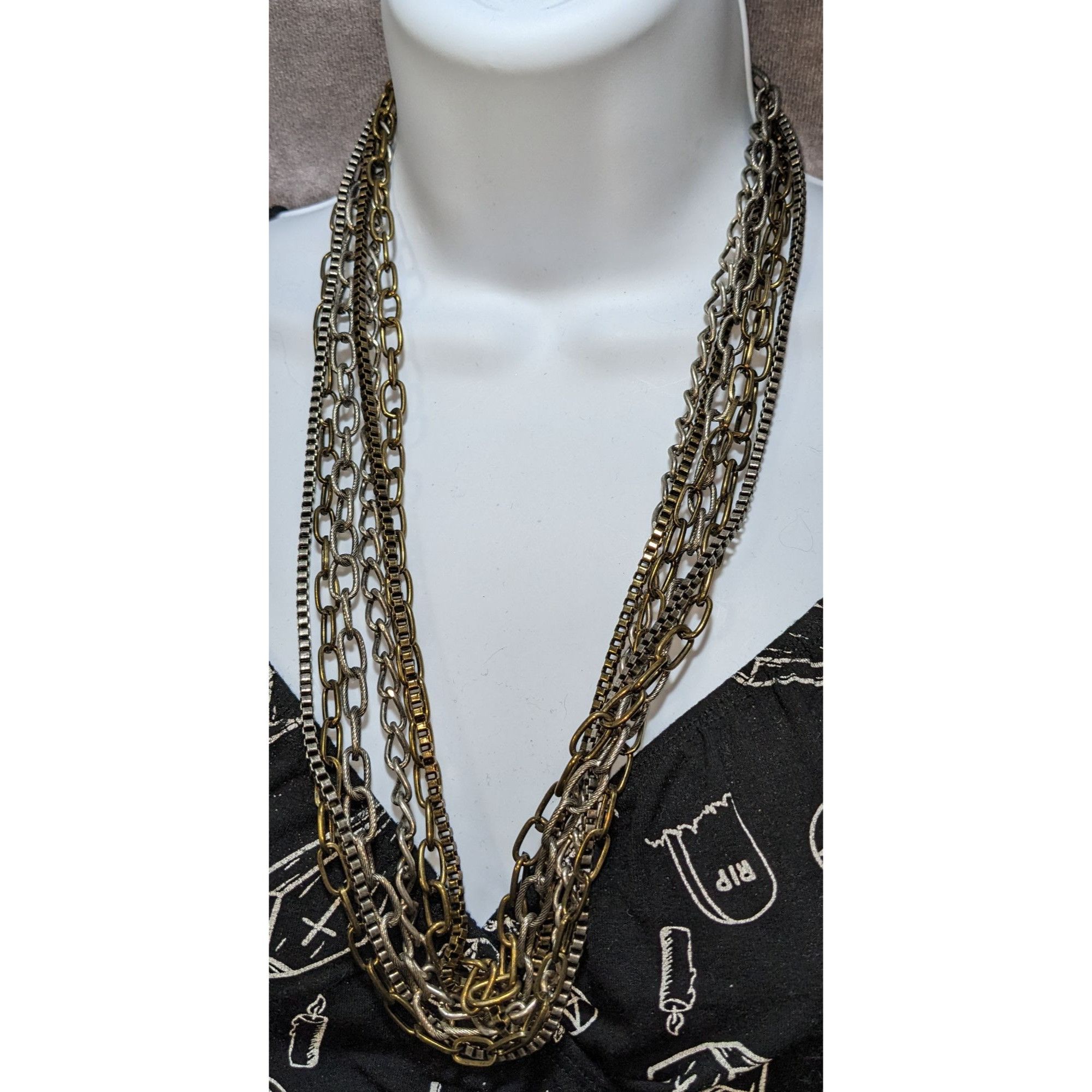 Other Grunge Layered Multi-Strand Chain Necklace In Mixed Metals Size ONE SIZE - 6 Thumbnail