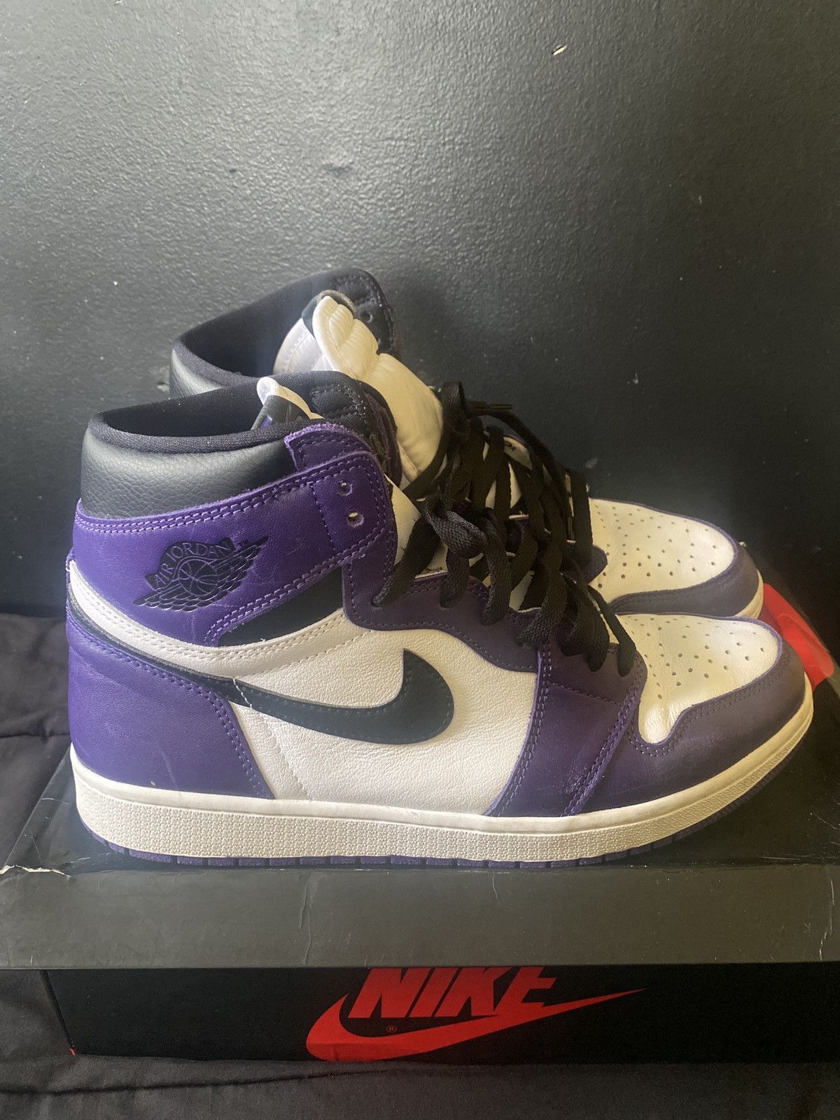 image of Nike Air Jordan 1 Retro High OG Shoes in Purple/Black, Men's (Size 12)