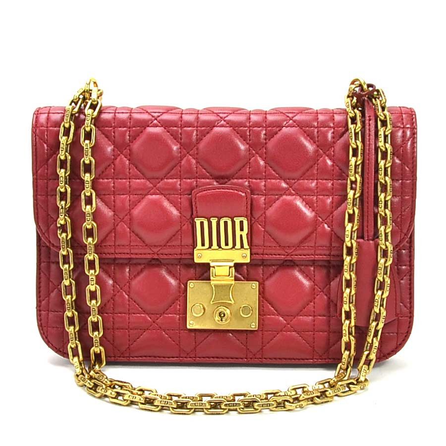 image of Christian Dior Chain Shoulder Bag Soft Cannage Lambskin Bordeaux in Black, Women's