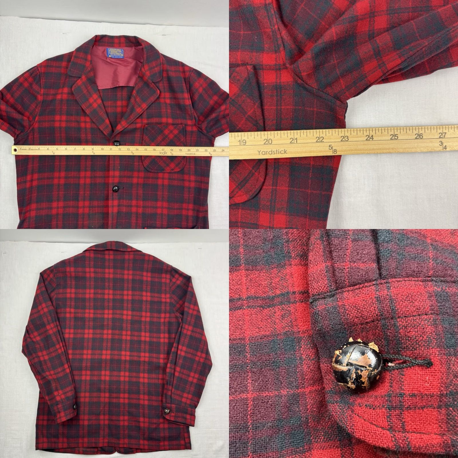 Pendleton VINTAGE Pendleton Blazer Shirt Men M Red Plaid USA 80s 90s Pockets Wool Button Casual Business Size 40R - 8 Thumbnail