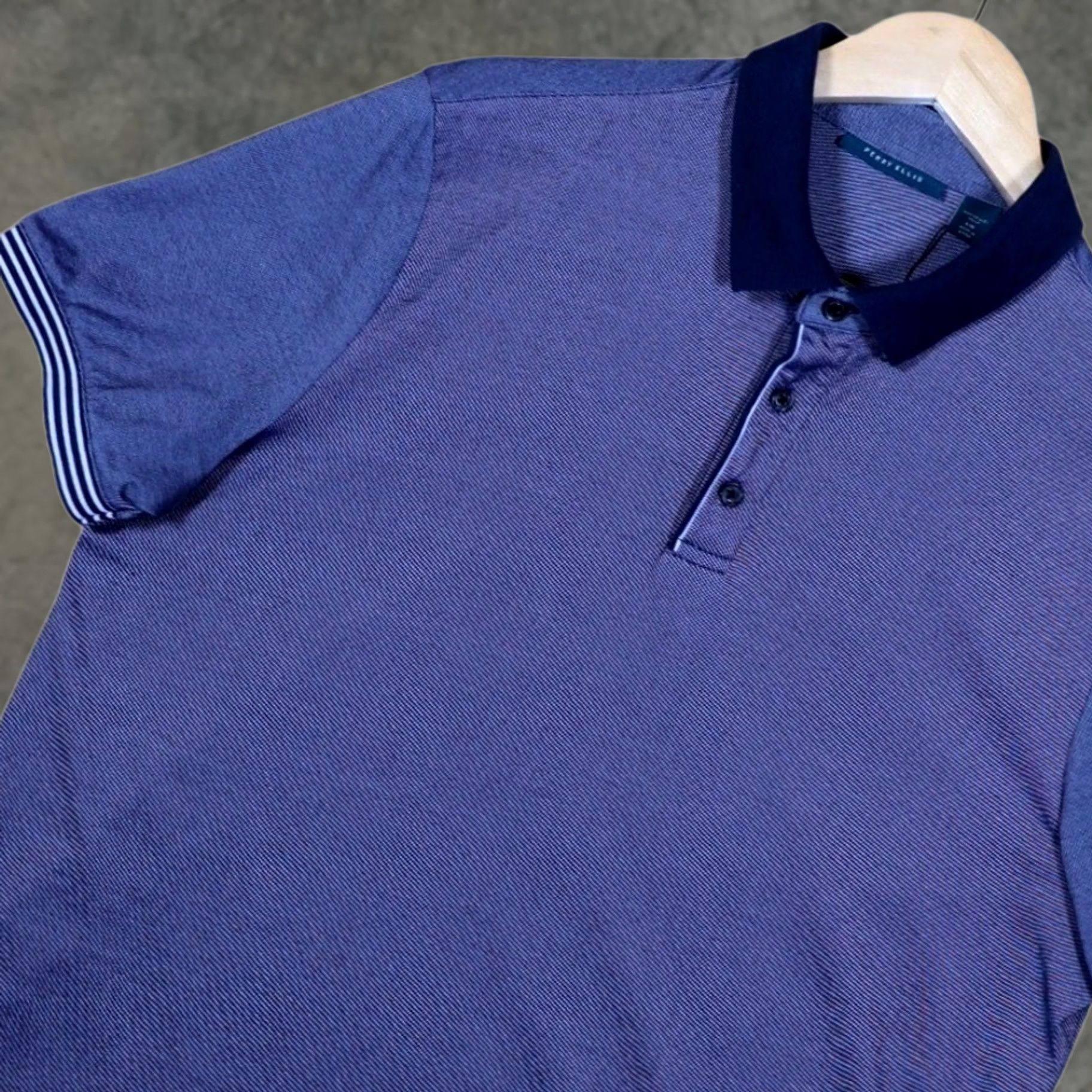 Perry Ellis Perry Ellis Mens Polo Shirt Blue Stripe Short Sleeve Button Up Size L Size US L / EU 52-54 / 3 - 1 Thumbnail