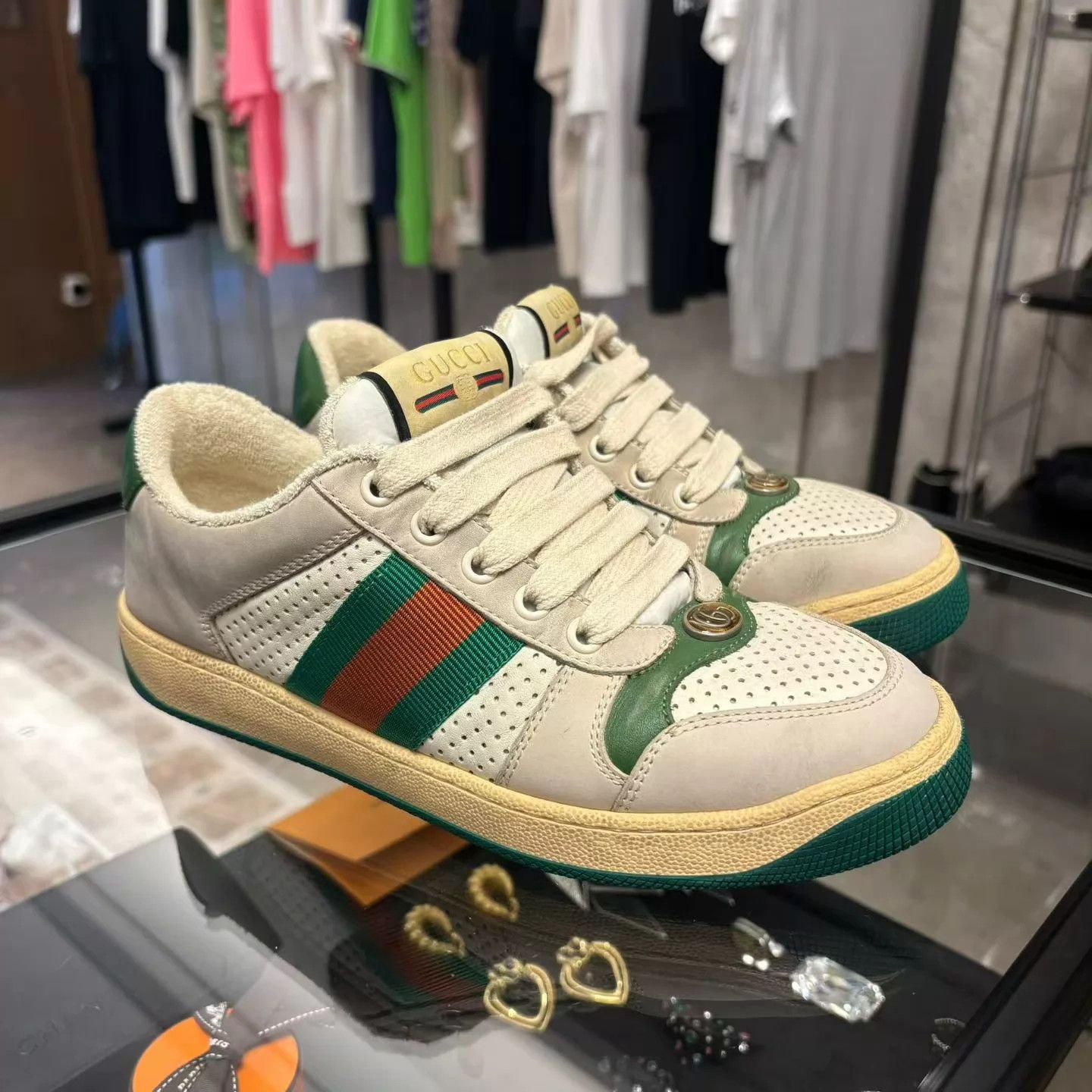 Gucci Gucci White Green Sneaker Women's 36 99new W1 Size US 5.5 / IT 35.5 - 2 Thumbnail