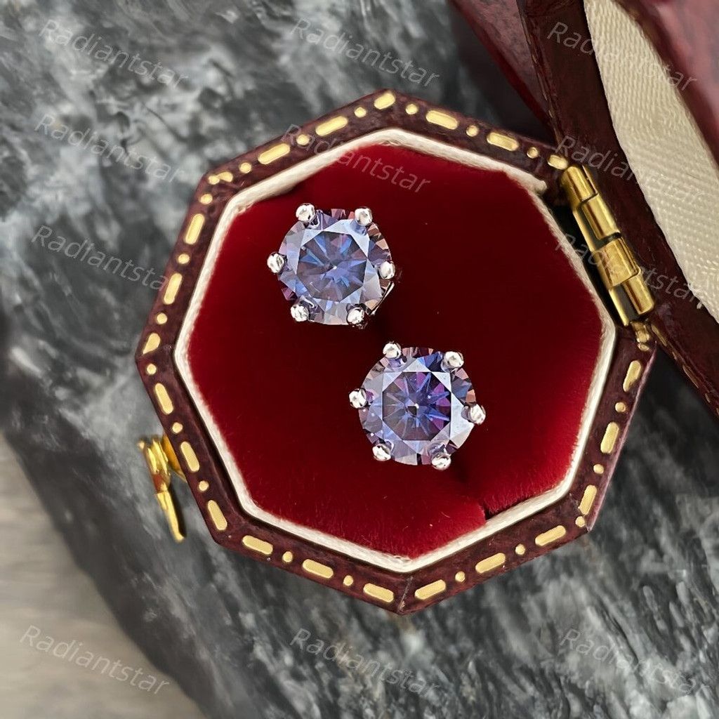 Other NEW 2ct. Imperial Purple Moissanite Solitaire Stud Earrings Size ONE SIZE - 6 Thumbnail
