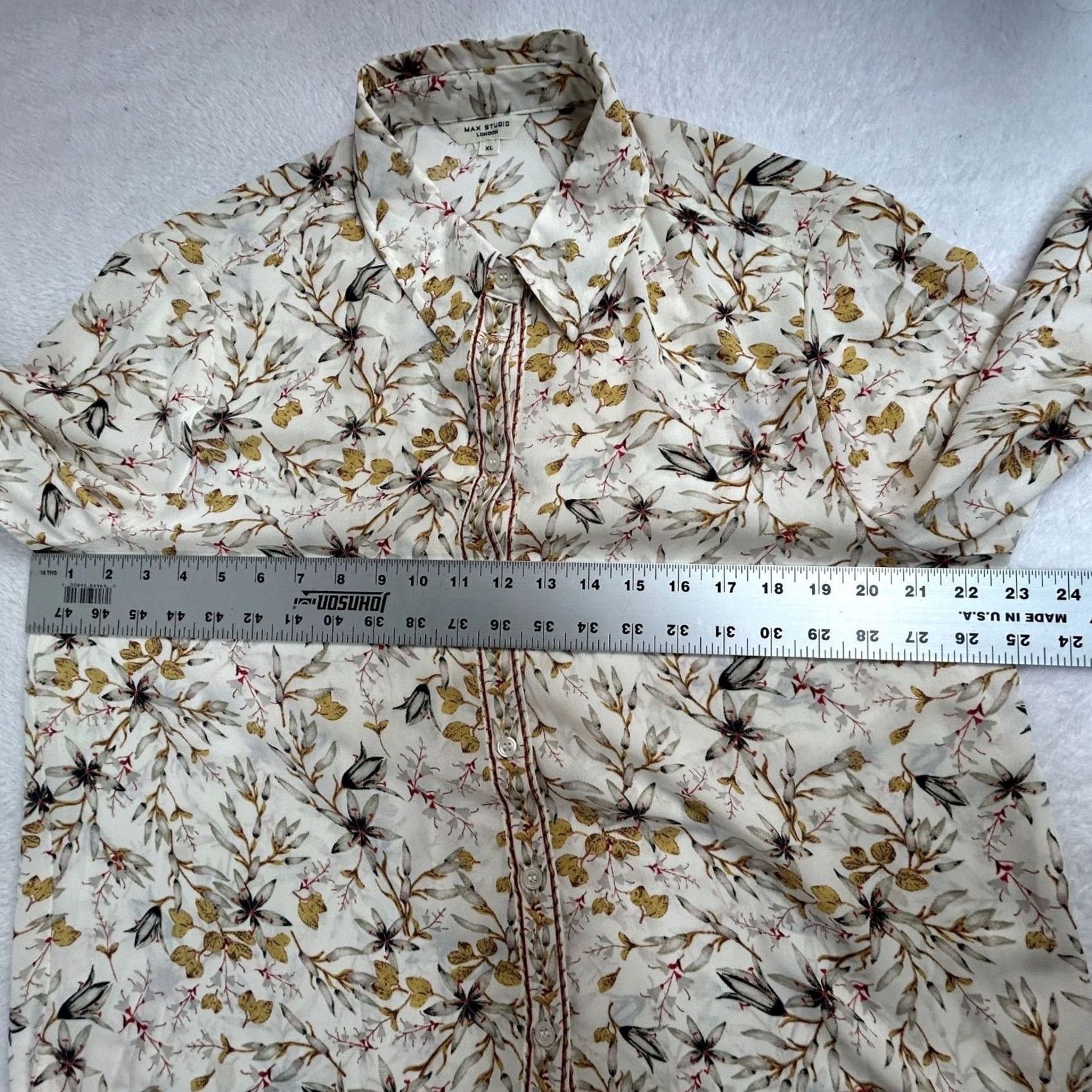 Vintage Max Studio London Womens Floral Long Sleeve Button Down Shirt Blouse XL White Size XL / US 12-14 / IT 48-50 - 7 Thumbnail