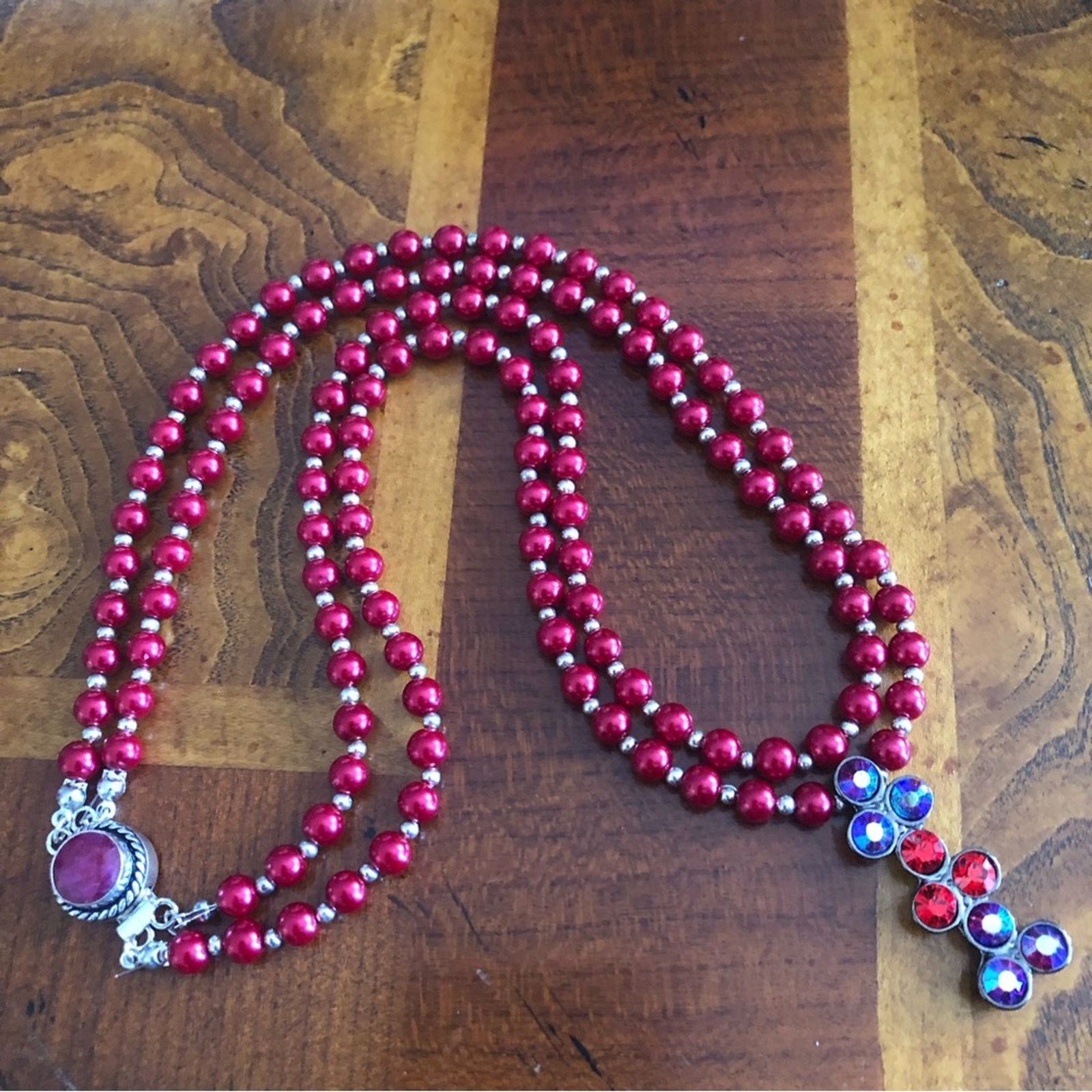 Handmade Handcrafted red Czech Pearl genuine ruby necklace Size ONE SIZE - 10 Thumbnail