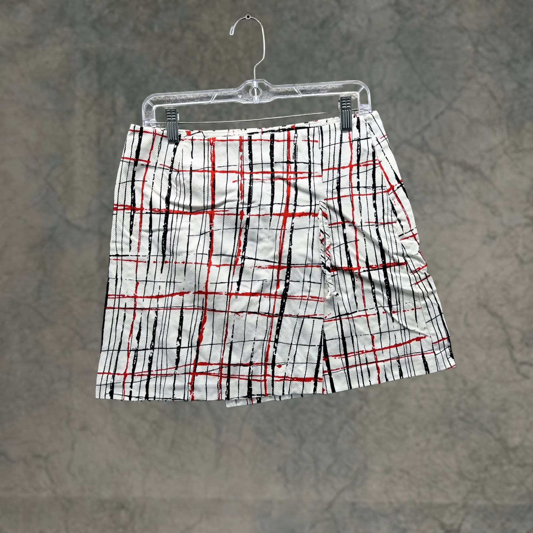 Trina Turk Trina Turk Skirt Womens 8 White Plaid Cotton Blend Twill Mini Pencil Pockets Slit Zip Front Size 30" / US 8 / IT 44 - 1 Thumbnail
