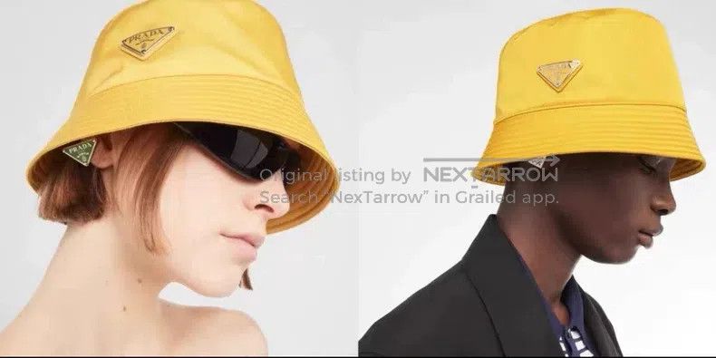 Prada Prada Yellow triangle logo nylon fisherman hat Size ONE SIZE - 7 Thumbnail