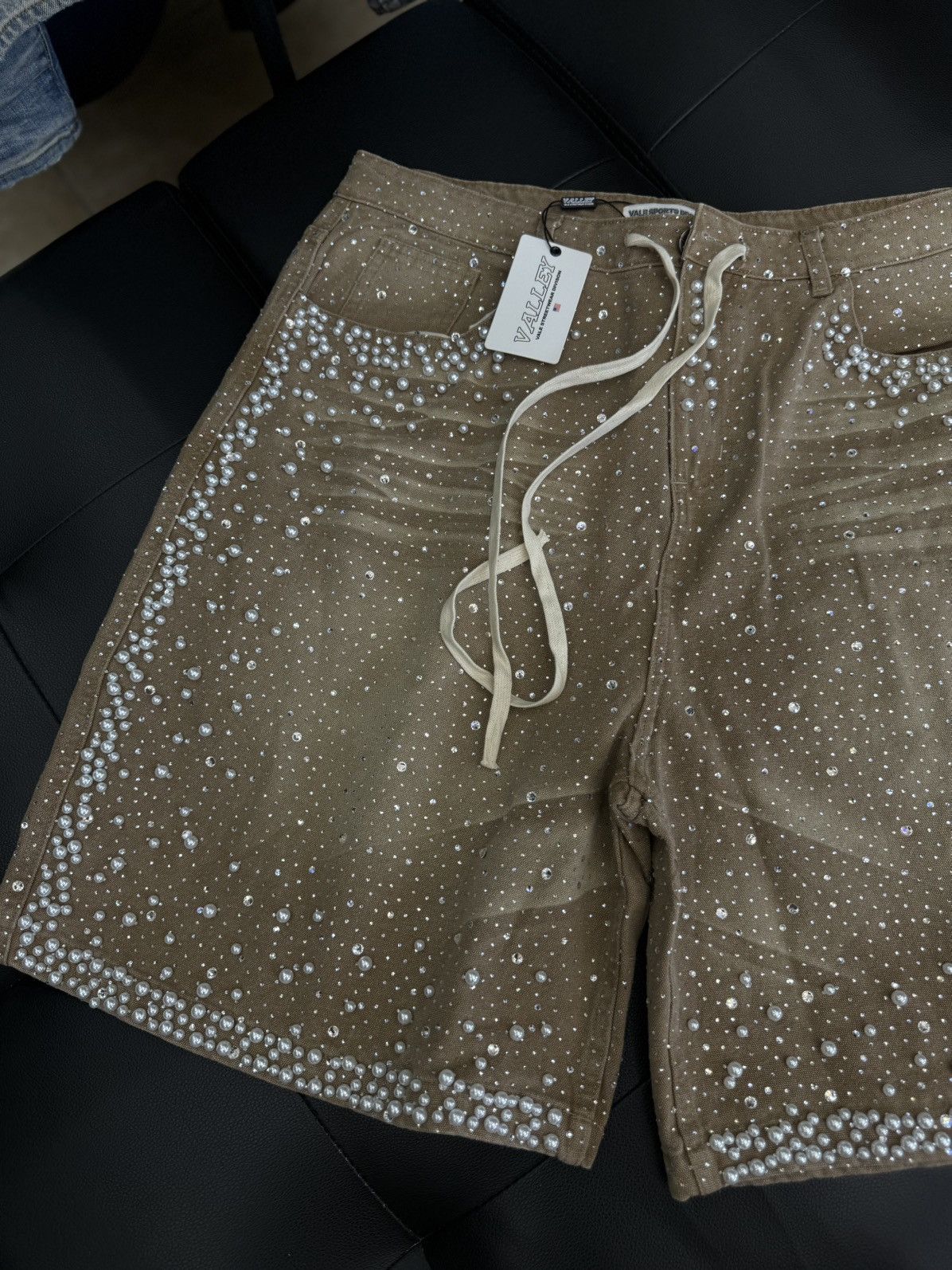 Vale Valley Rhinestone Crystal Shorts Denim Tan Size 34 Size US 34 / EU 50 - 4 Thumbnail