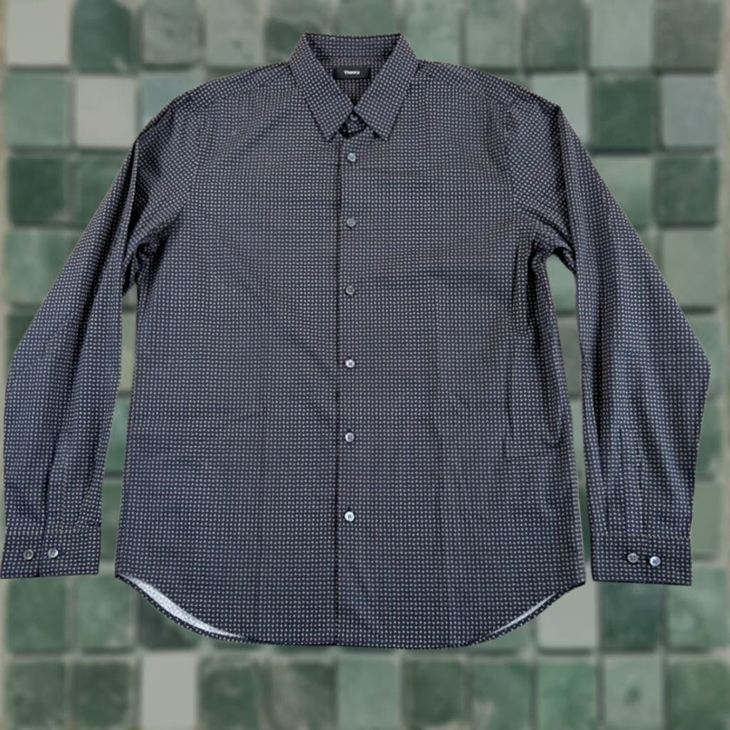 Theory Theory Irving Geo Print Stretch Button-Up Shirt Navy Multi Men L NWOT Size US L / EU 52-54 / 3 - 1 Thumbnail