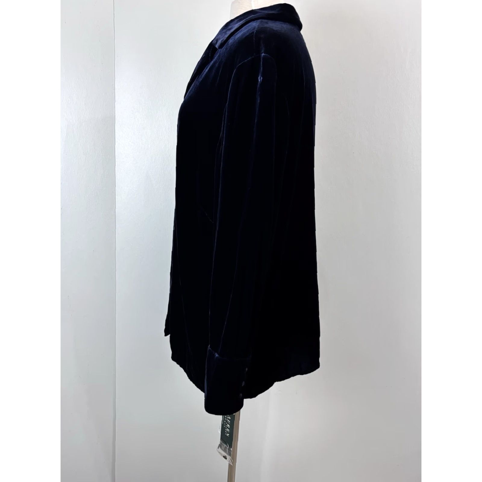 Ralph Lauren VINTAGE Lauren Ralph Lauren Velvet Tunic Top Womens Plus Size 18W Blue Long Sleeve Collared Blouse Casual Party Winter Size XXL / US 16-18 / IT 52-54 - 4 Thumbnail