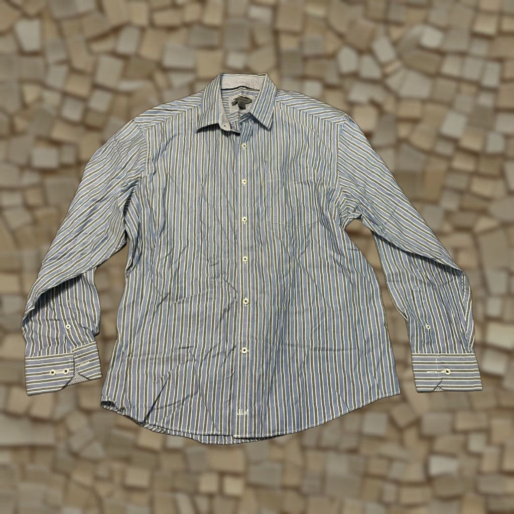 Johnston & Murphy Johnston & Murphy Shirt Men's XL Blue Gray White Striped Tailored Fit Button-Up Long Sleeve Casual Size US XL / EU 56 / 4 - 1 Thumbnail