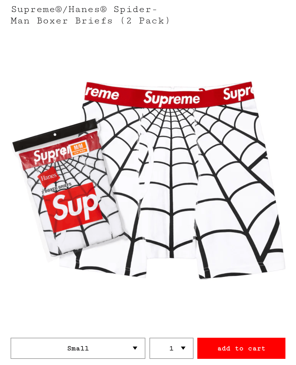 Supreme Confirmed Supreme Hanes Spiderman Boxer Briefs Small White Size ONE SIZE - 1 Preview