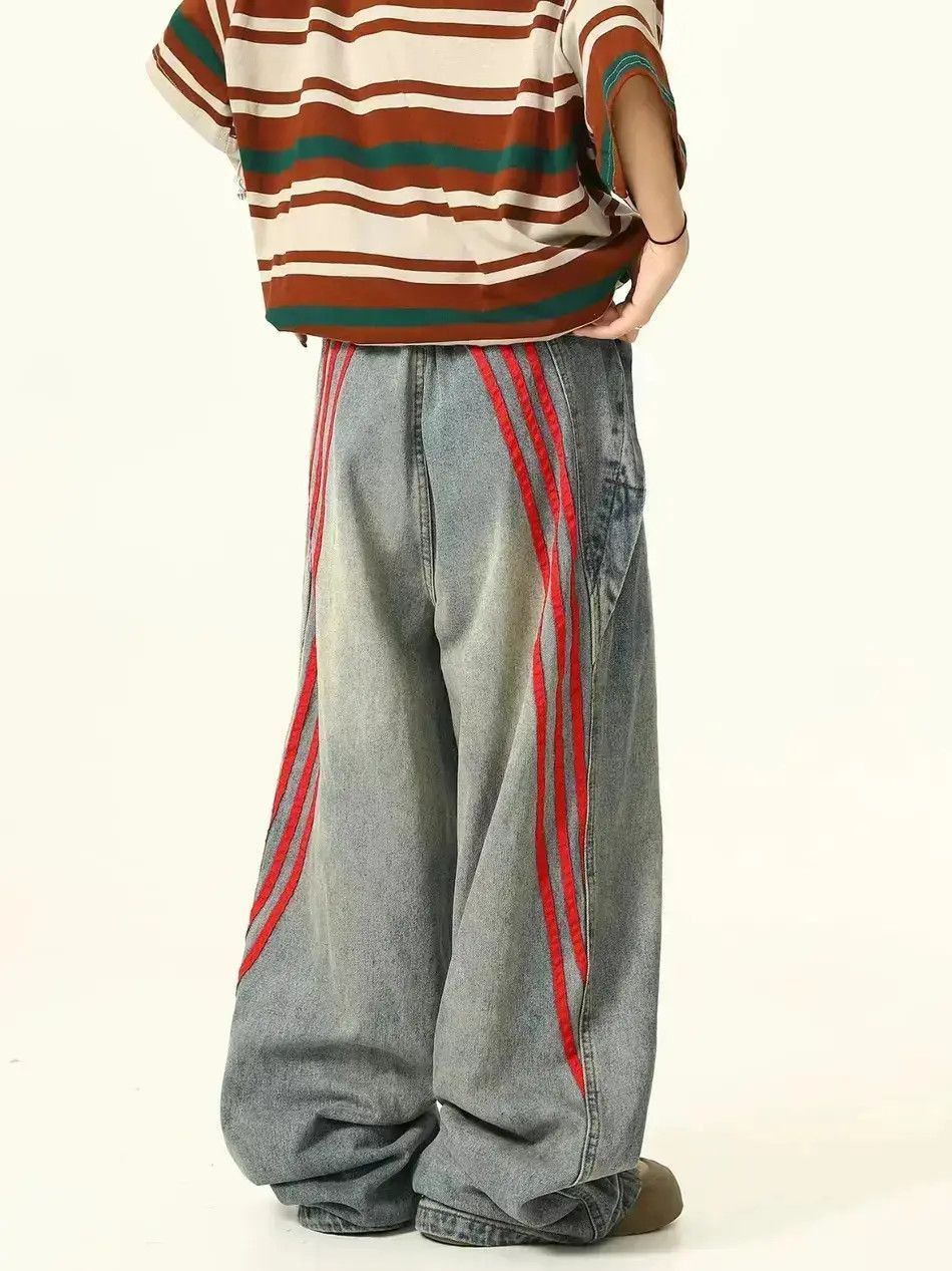 Japanese Brand Street vintage niche design loose wide leg striped jeans Size US 32 / EU 48 - 4 Thumbnail