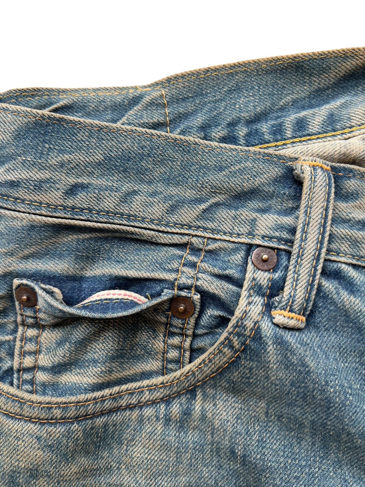 Vintage Vintage Sewing Chop Selvedge Distressed Mudwash Denim Jeans Size 29" - 8 Thumbnail