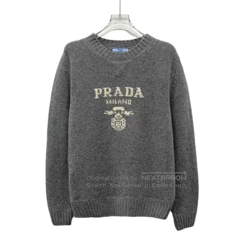 Prada Prada 22 gray logo letter inlaid cotton wool round-neck lo Size XS / US 0-2 / IT 36-38 - 1 Thumbnail