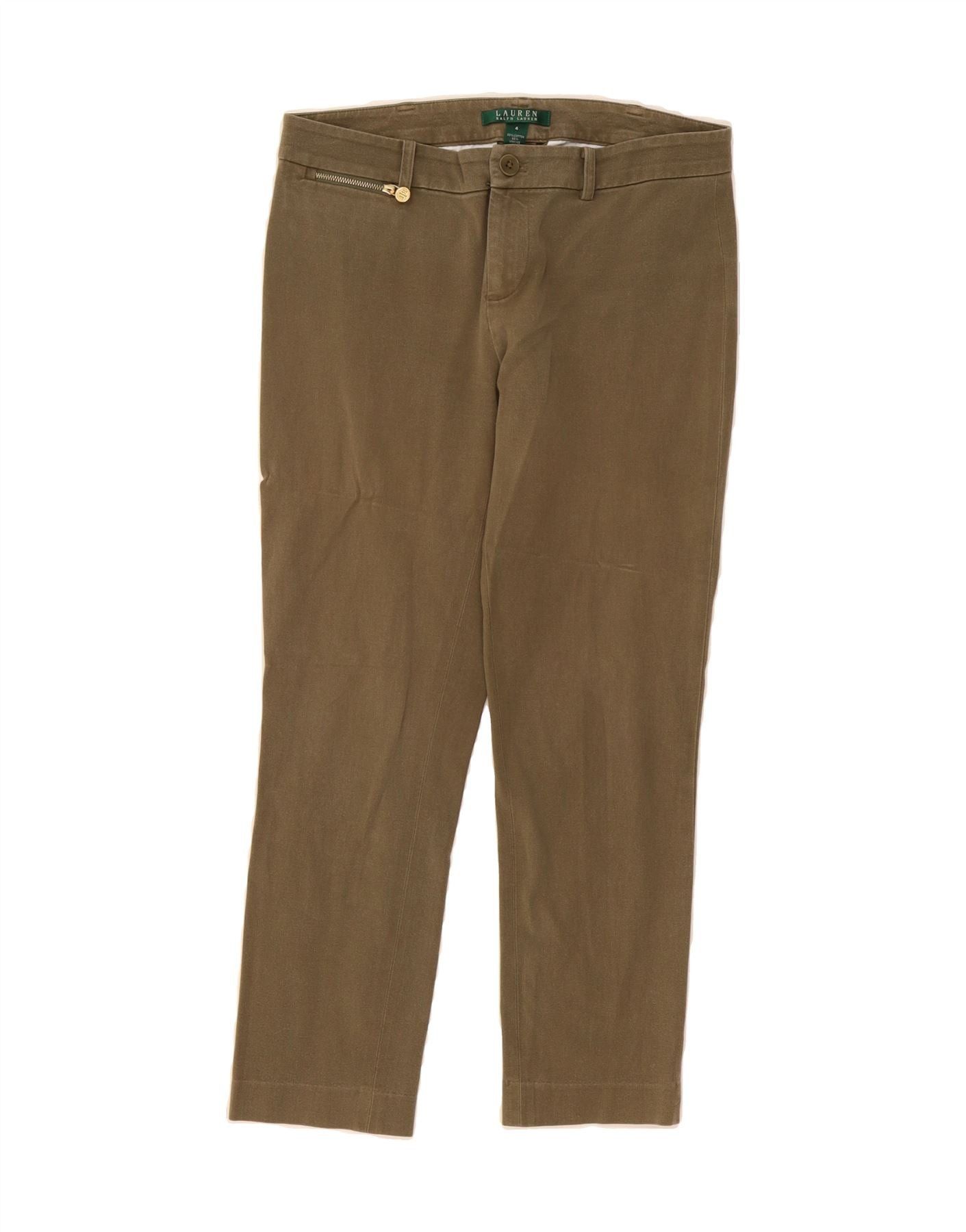 Ralph Lauren Womens Slim Casual Trousers US 4 Small W30 L25 Khaki Cotton Size 25" / US 0 / IT 36 - 1 Thumbnail