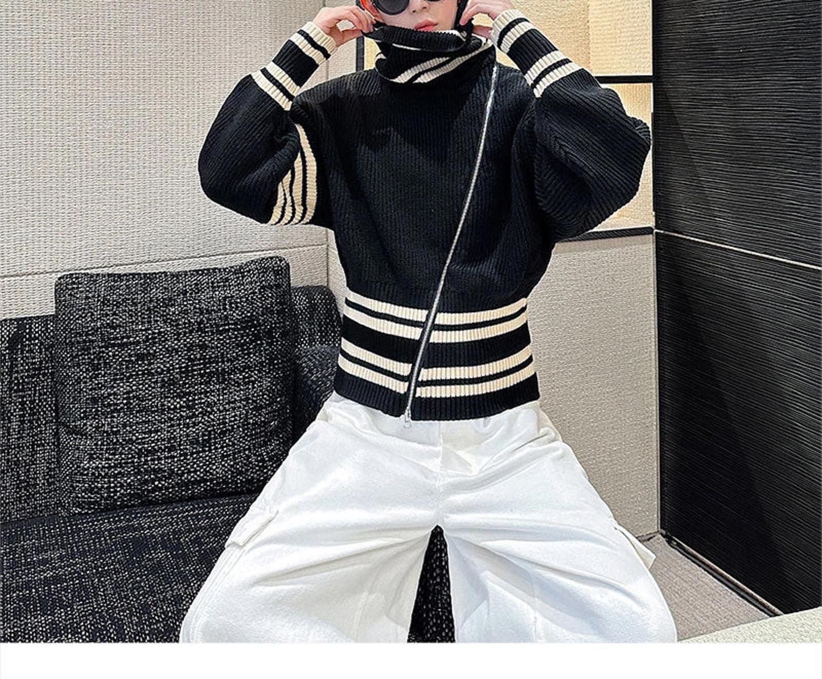 Japanese Brand Striped Ribbed Turtleneck Sweater, Relaxed Fit Knitwear Size US M / EU 48-50 / 2 - 9 Thumbnail