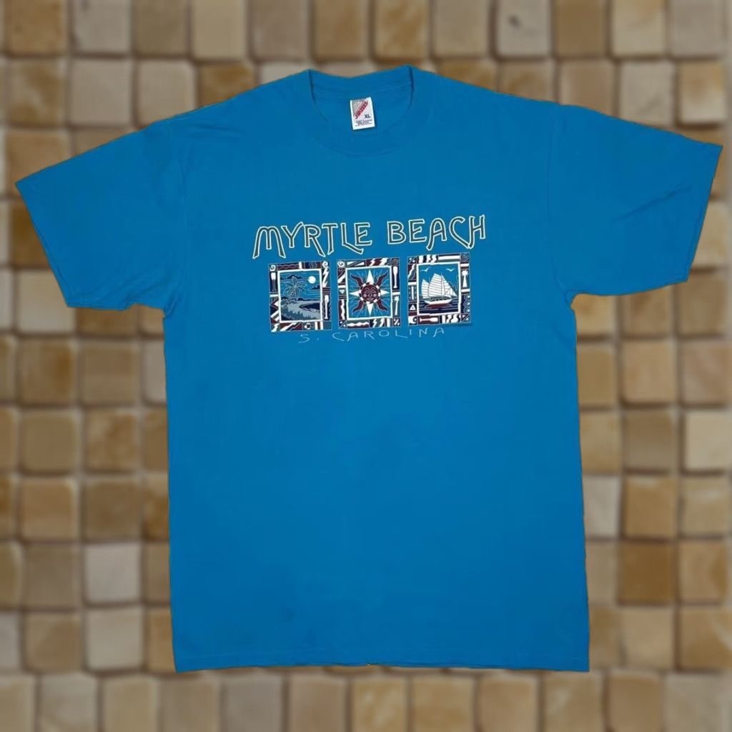 Jerzees VINTAGE Jerzees Myrtle Beach “S. Carolina” USA Souvenir Graphic T-Shirt XL Blue Shirt Mens XL Graphic Souvenir 90s XY78 Size US XL / EU 56 / 4 - 1 Thumbnail