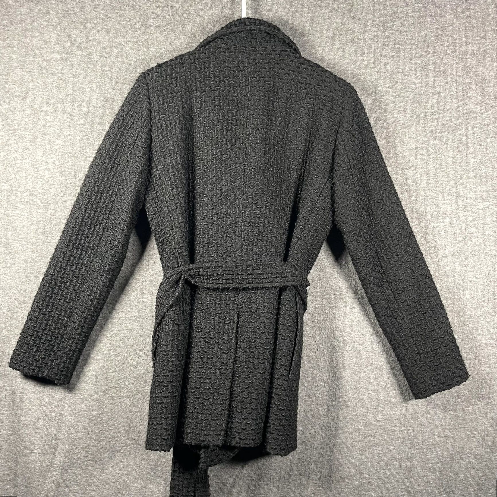 Calvin Klein Calvin Klein Coat Womens 2 Black Wool Blend Belted Peacoat Textured Jacket Size XS / US 0-2 / IT 36-38 - 2 Thumbnail