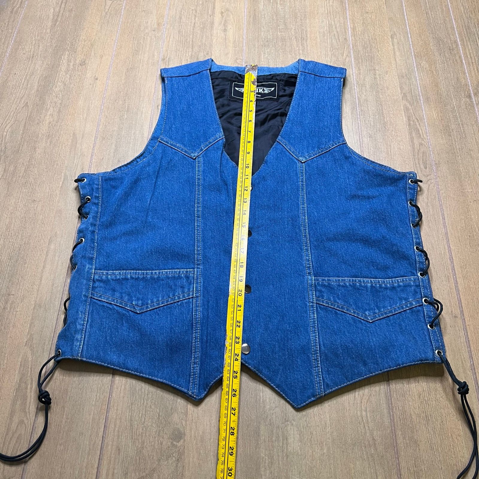 UNIK International Inc. Vintage‎ UNIK Denim Motorcycle Biker Denim Vest Lace Sz L Size US L / EU 52-54 / 3 - 3 Thumbnail