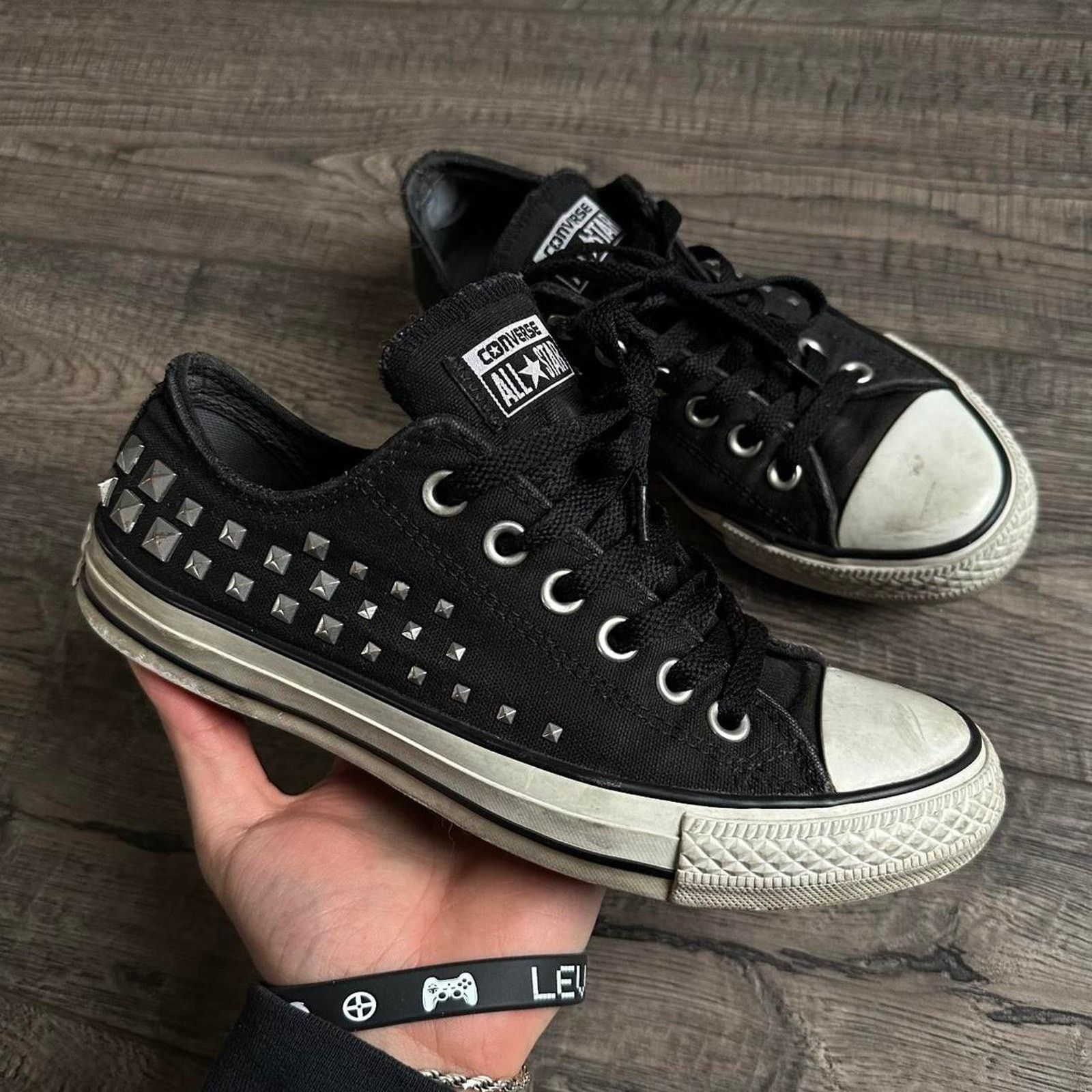 Converse × Vintage Vintage Y2K Black Studded Silver Glam Grunge Punk Converse Size US 7 / IT 37 - 1 Thumbnail
