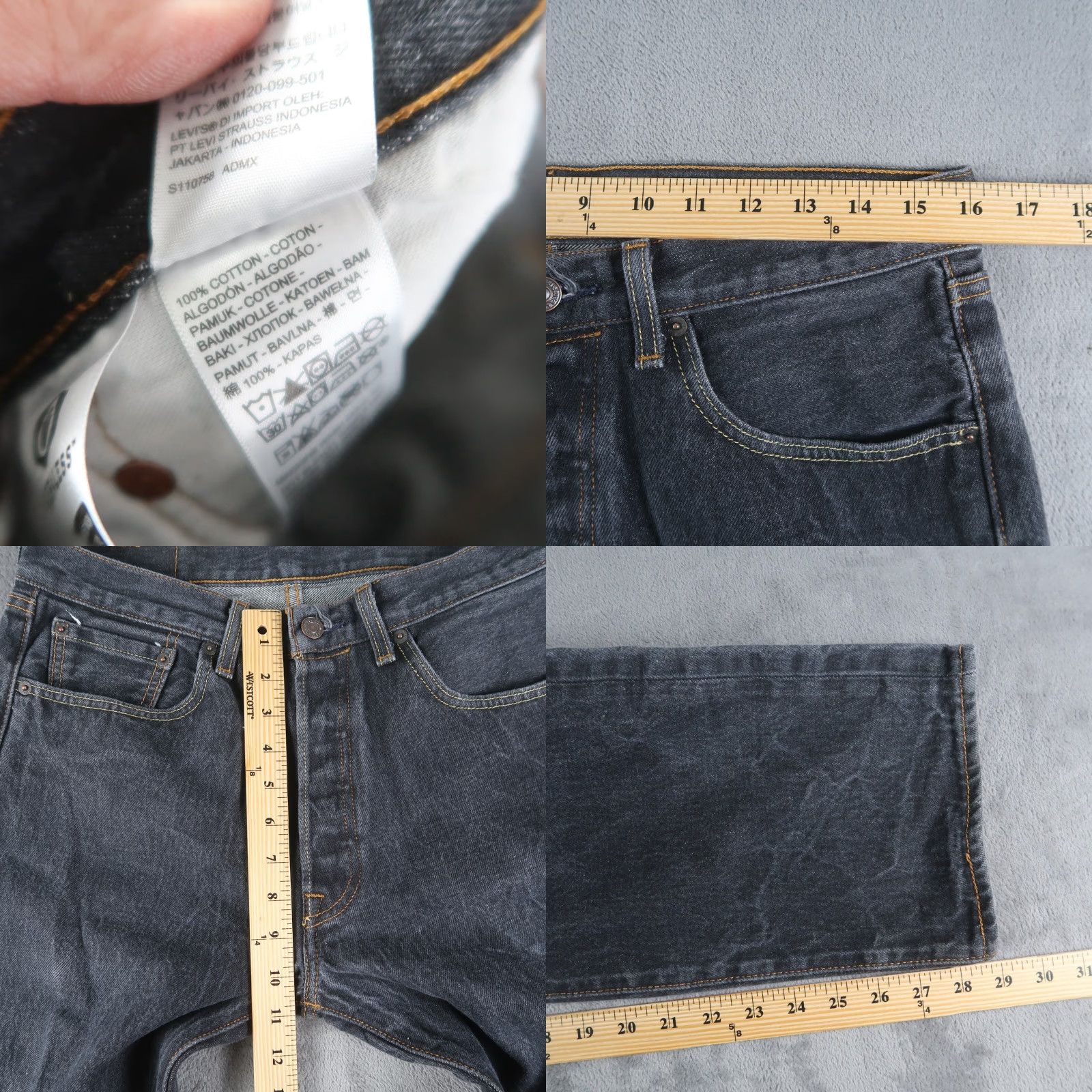 Levi's VINTAGE Levi's 501 Jeans Straight Denim Black Men Size 32x32 32x28.5, 5-Pocket, Button Closure, Distressed, Medium Wash, USA 90s? Men Size US 32 / EU 48 - 8 Thumbnail