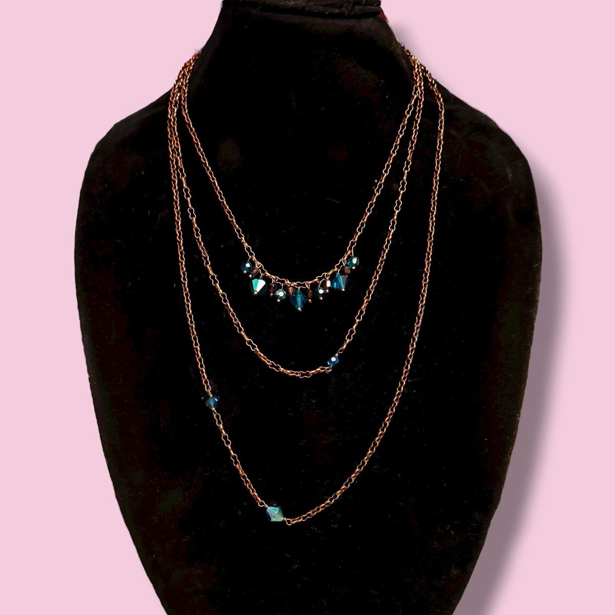 Other Long layered copper tone iridescent teal bead necklace Size ONE SIZE - 1 Thumbnail