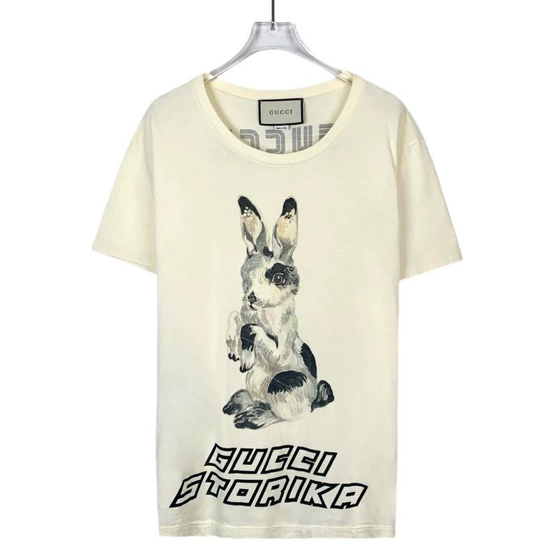 Gucci Gucci Logo rabbit print round-neck beige cotton short-sleev Size US XS / EU 42 / 0 - 1 Thumbnail