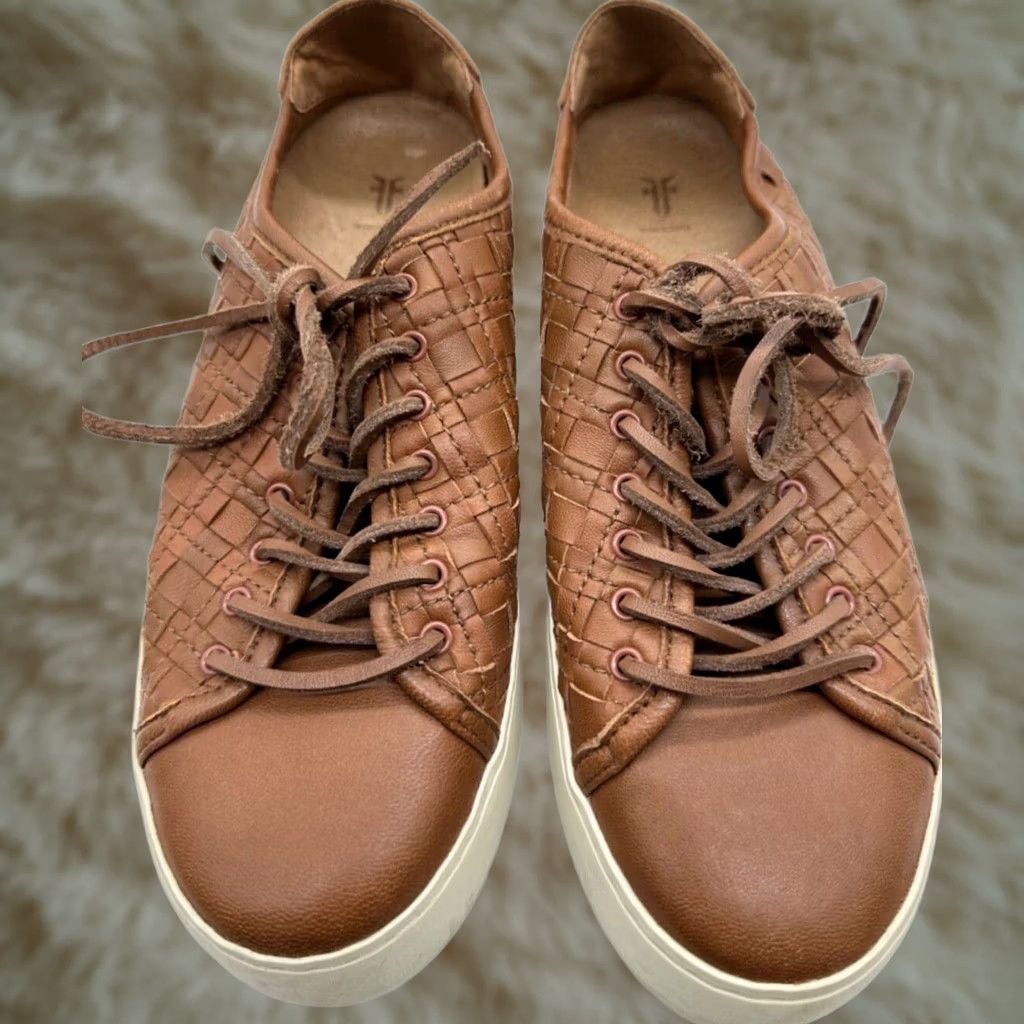 Frye Frye Lena Woven Low Lace Up Sneakers Shoes Brown Leather Size 6 Womens Athletic Sneaker Size US 6 / IT 36 - 1 Thumbnail
