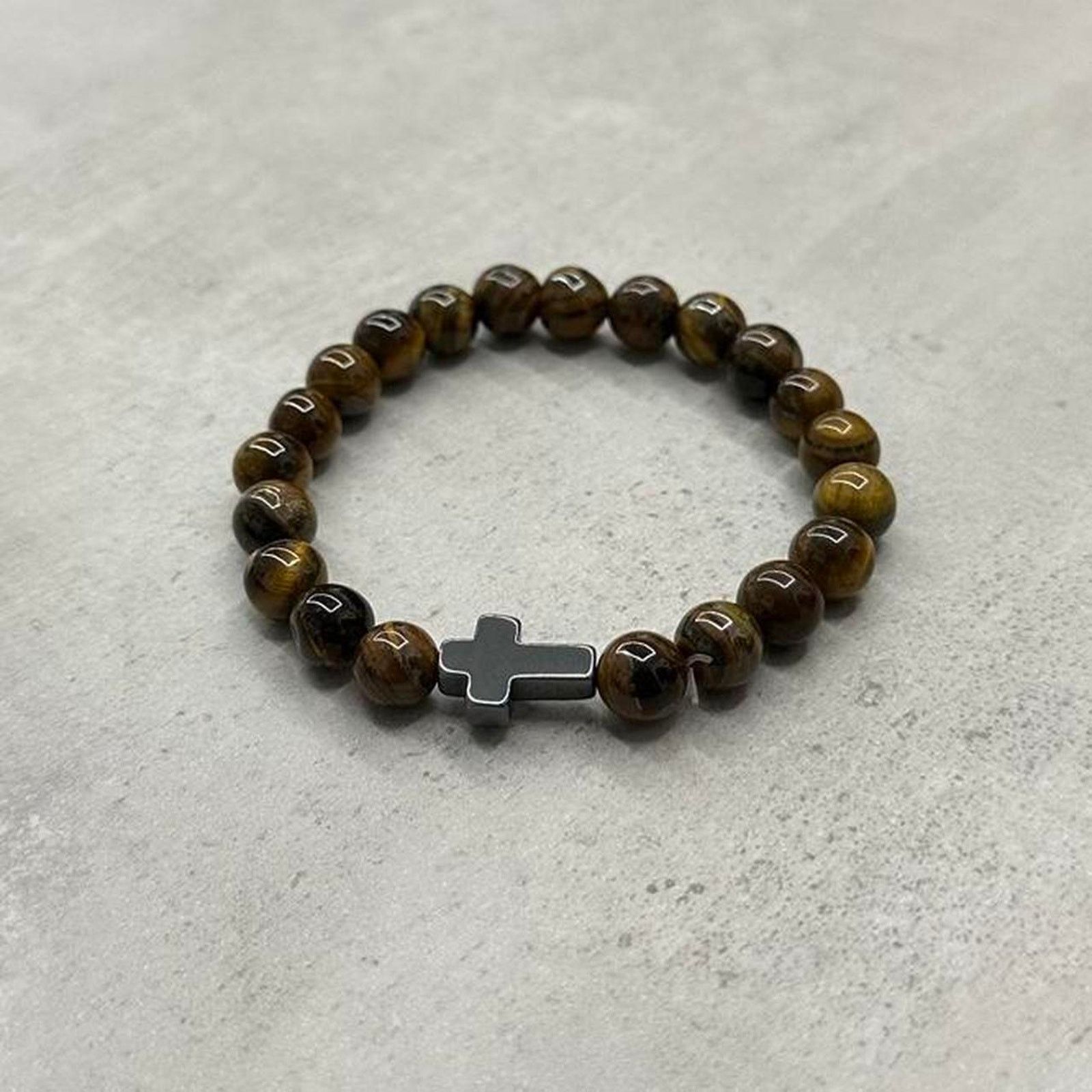 Other Tigers Eye Beaded Cross Y2k 2000s Style Bracelet Size ONE SIZE - 4 Thumbnail