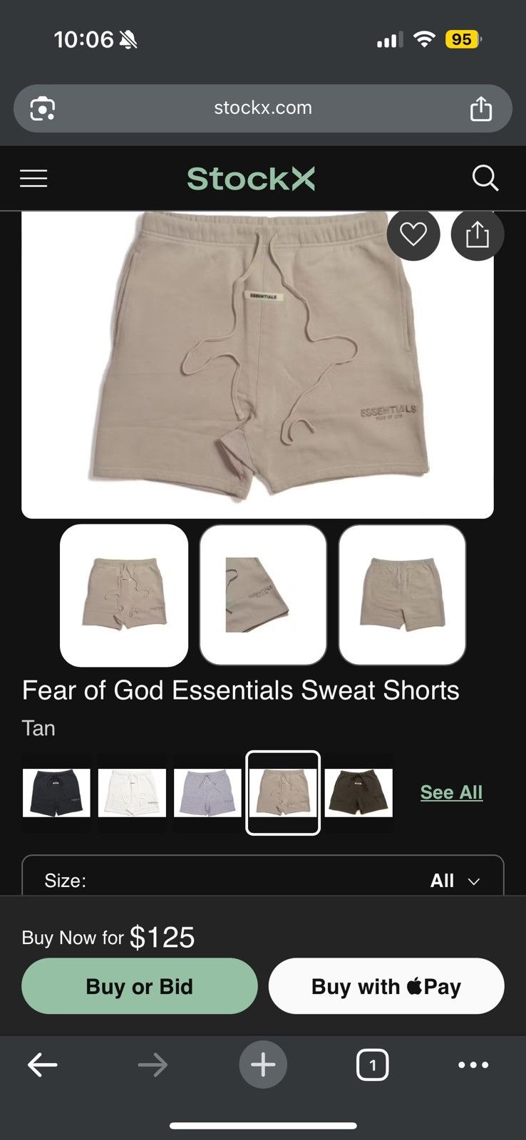 Fear of God 🔥 Fear of God Essentials OG Sweat Shorts SZ Medium Tan Size US 32 / EU 48 - 11 Thumbnail