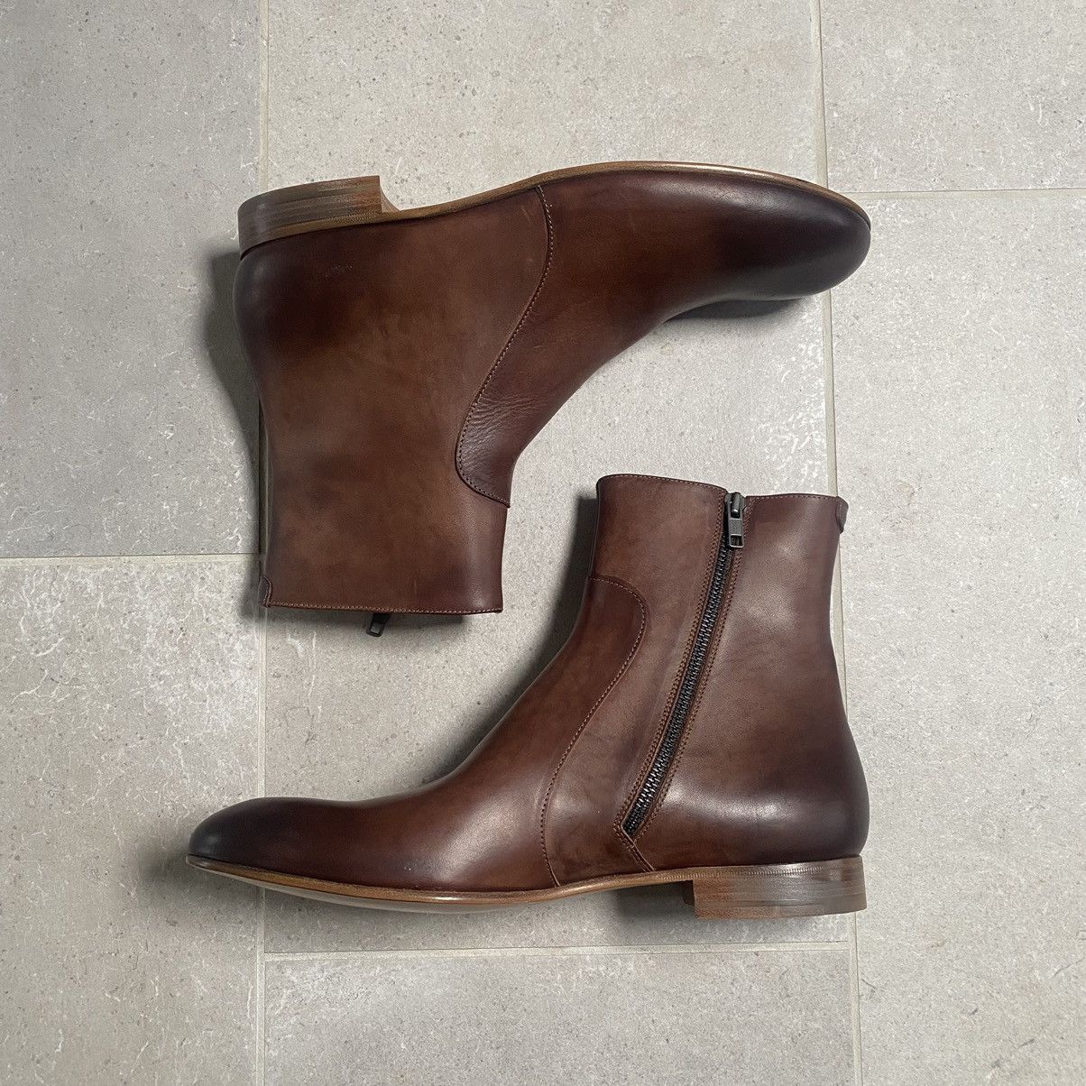 image of Maison Margiela Ss2008 Martin Margiela Waxed Brown Leather Boots in Brown/Red, Men's (Size 10)