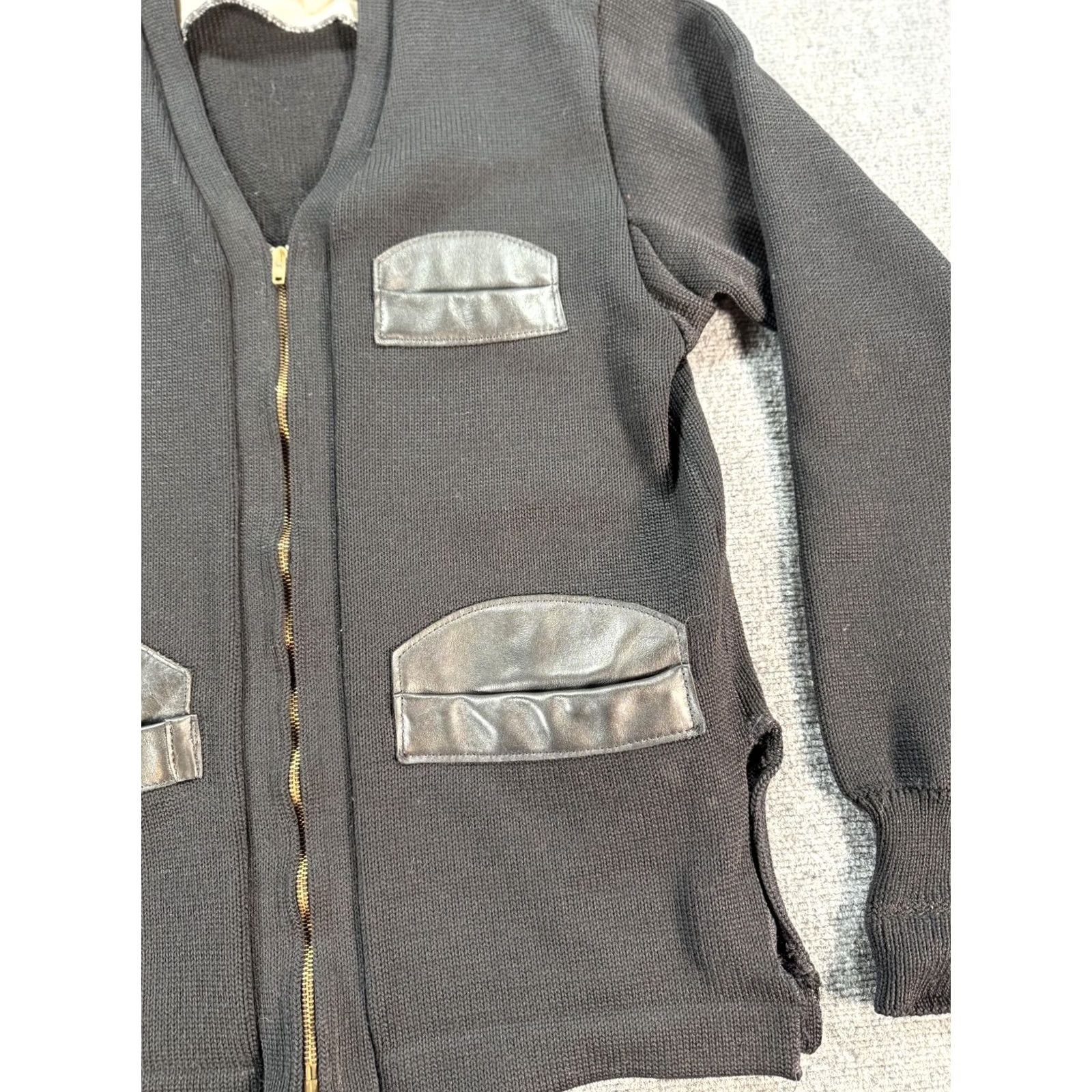 Vintage VINTAGE Skookum Sweater Mens 40 Black Wool Leather Shooting Pockets Zip 60s 70s Size US M / EU 48-50 / 2 - 3 Thumbnail