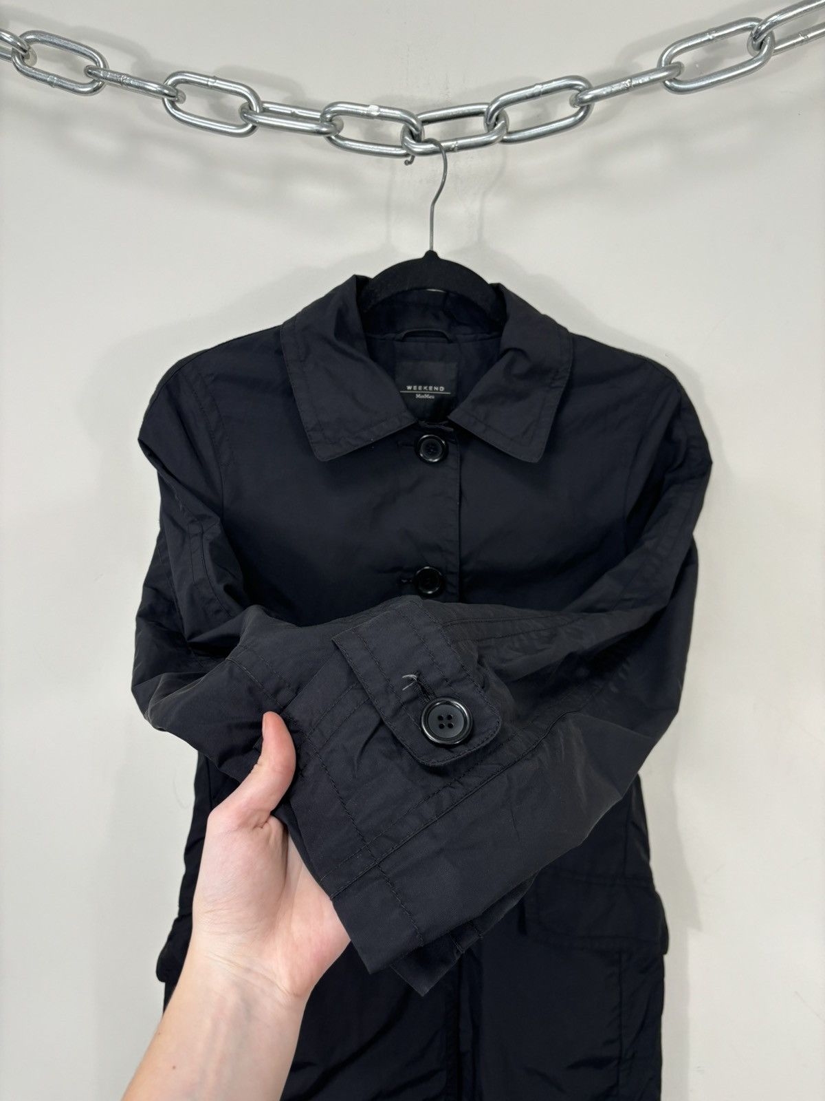 Weekend Max Mara Max Mara Weekend Women’s Black Cotton Nylon Trench Coat Size M / US 6-8 / IT 42-44 - 9 Thumbnail