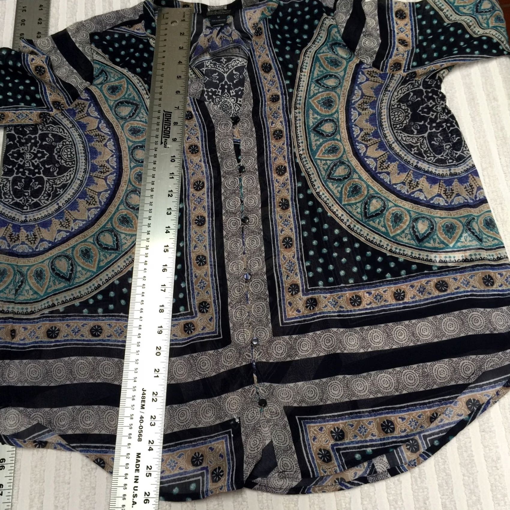 Lucky Brand Lucky Brand Split Neck Multi-Print Pleat Back Button Down Shirt Tunic Top M Medium Multicolor/Multicolor Printed Bohemian Casual Womens Size M / US 6-8 / IT 42-44 - 6 Thumbnail