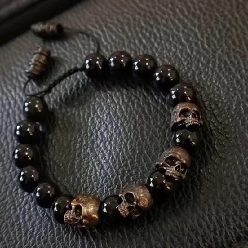 Other Dark Vintage Style Punk Skull Black Beads Bracelet Size ONE SIZE - 1 Thumbnail
