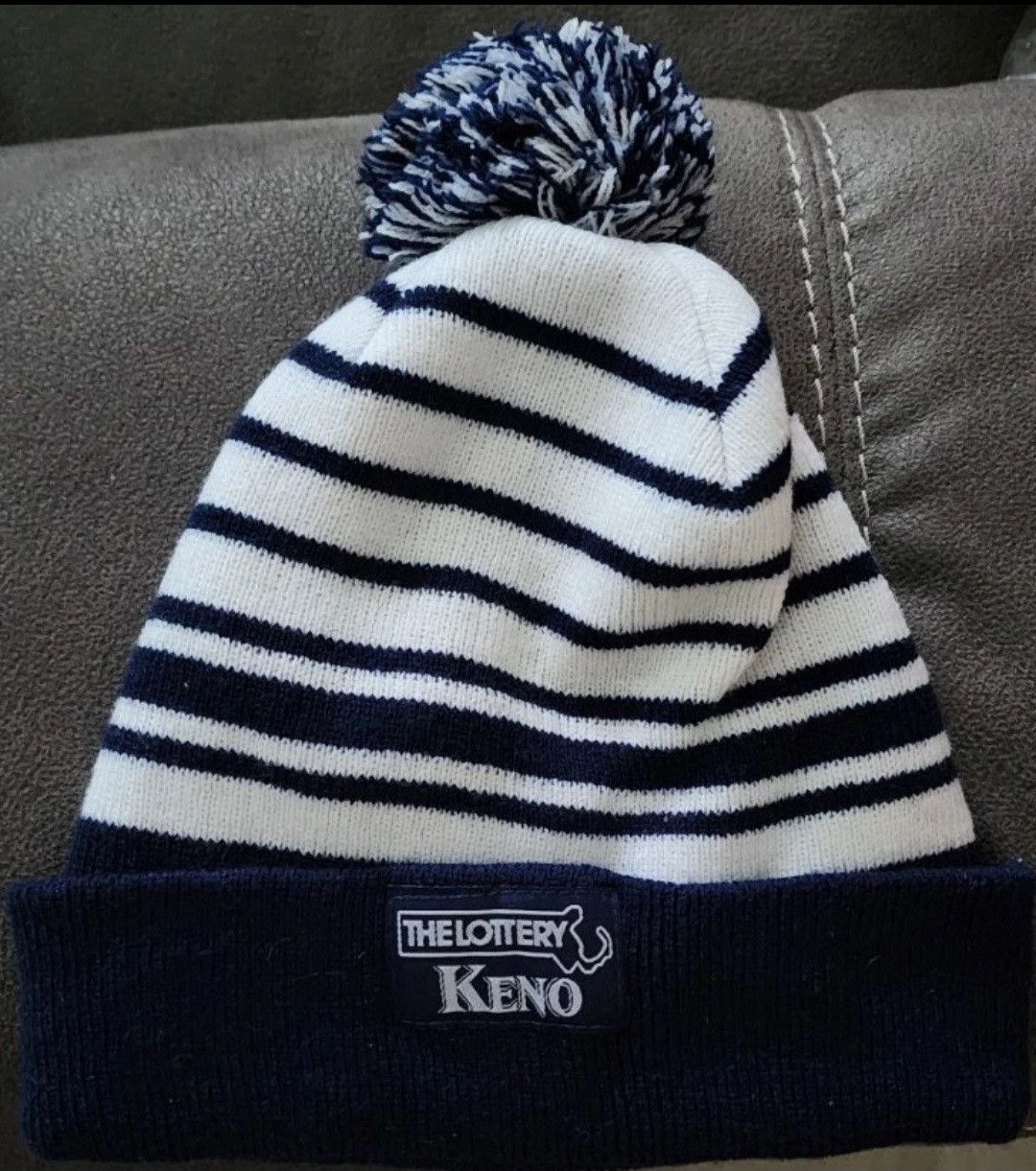Other Unisex The Lottery Keno White Blue Stripe Logo Beanie Pom OS Size ONE SIZE - 1 Thumbnail