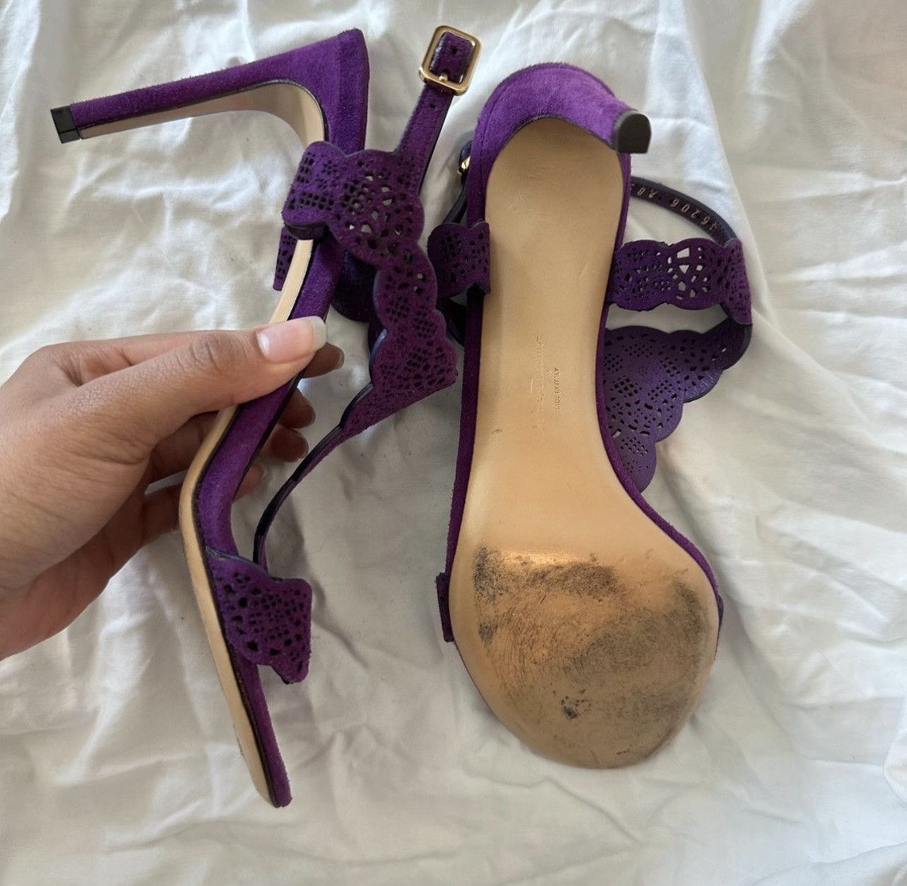 Salvatore Ferragamo Salvatore Ferragamo Purple Suede Heels Size US 7.5 / IT 37.5 - 6 Thumbnail