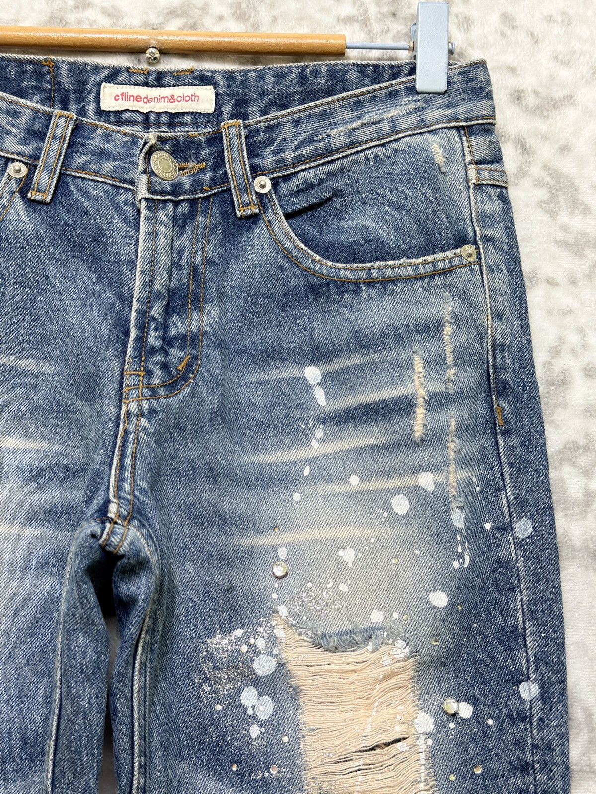 Hysteric Glamour Flared CFLINE Paint Splash Glitter Distress Low Rise Denim Size US 27 - 5 Thumbnail