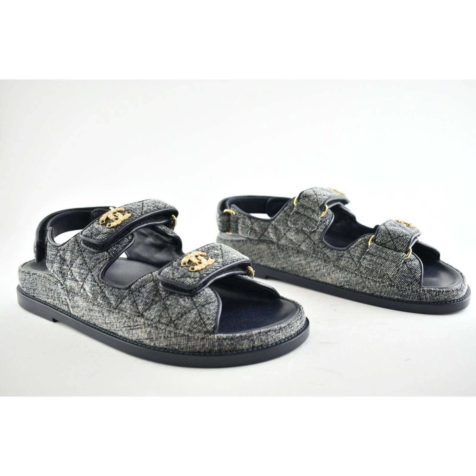 Chanel Chanel 21A Gray Velvet Denim CC Logo Mule Slide Strap Size US 8 / IT 38 - 4 Thumbnail
