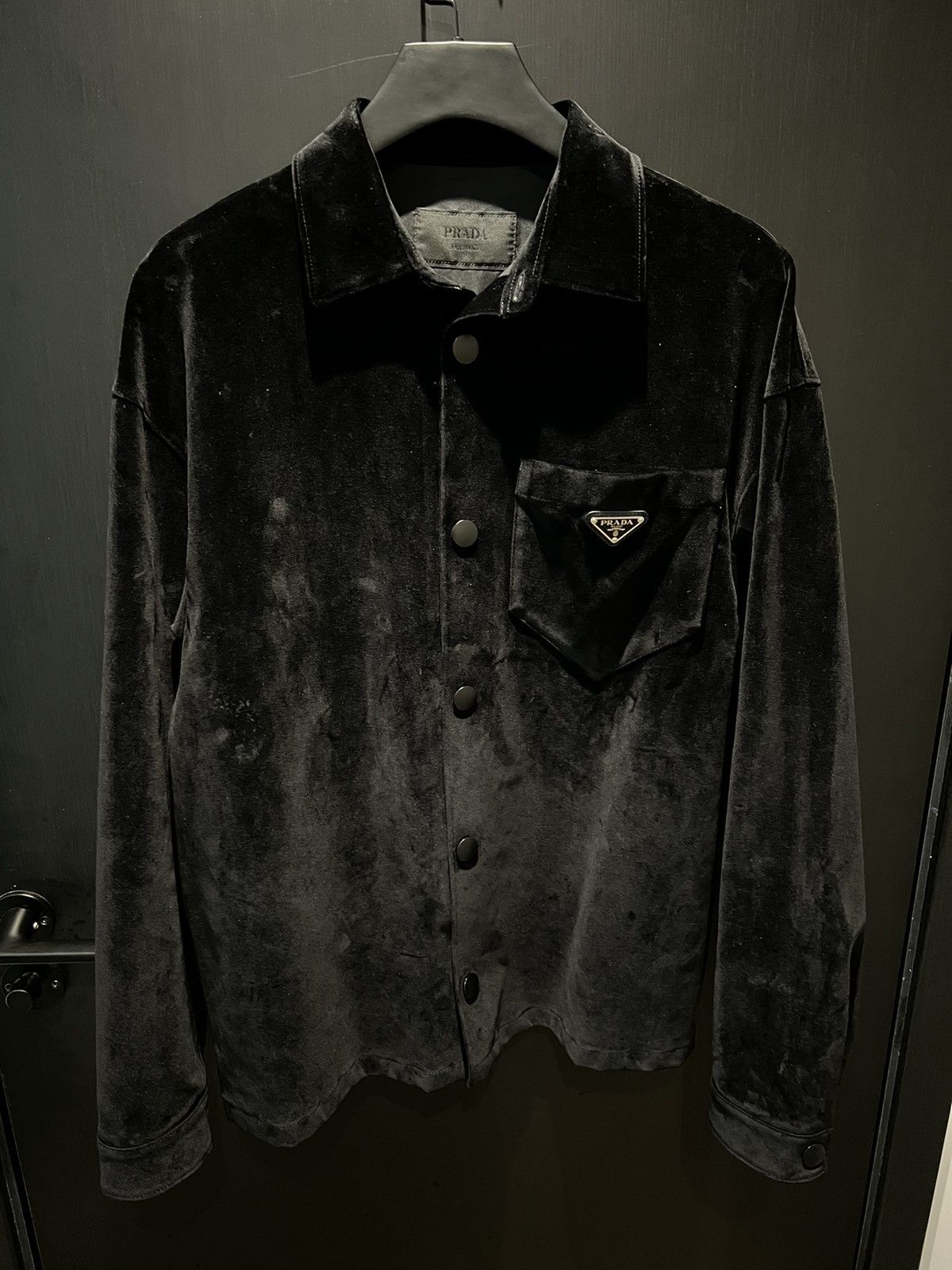 Prada prada triangle logo velvet shirt jacket | Grailed